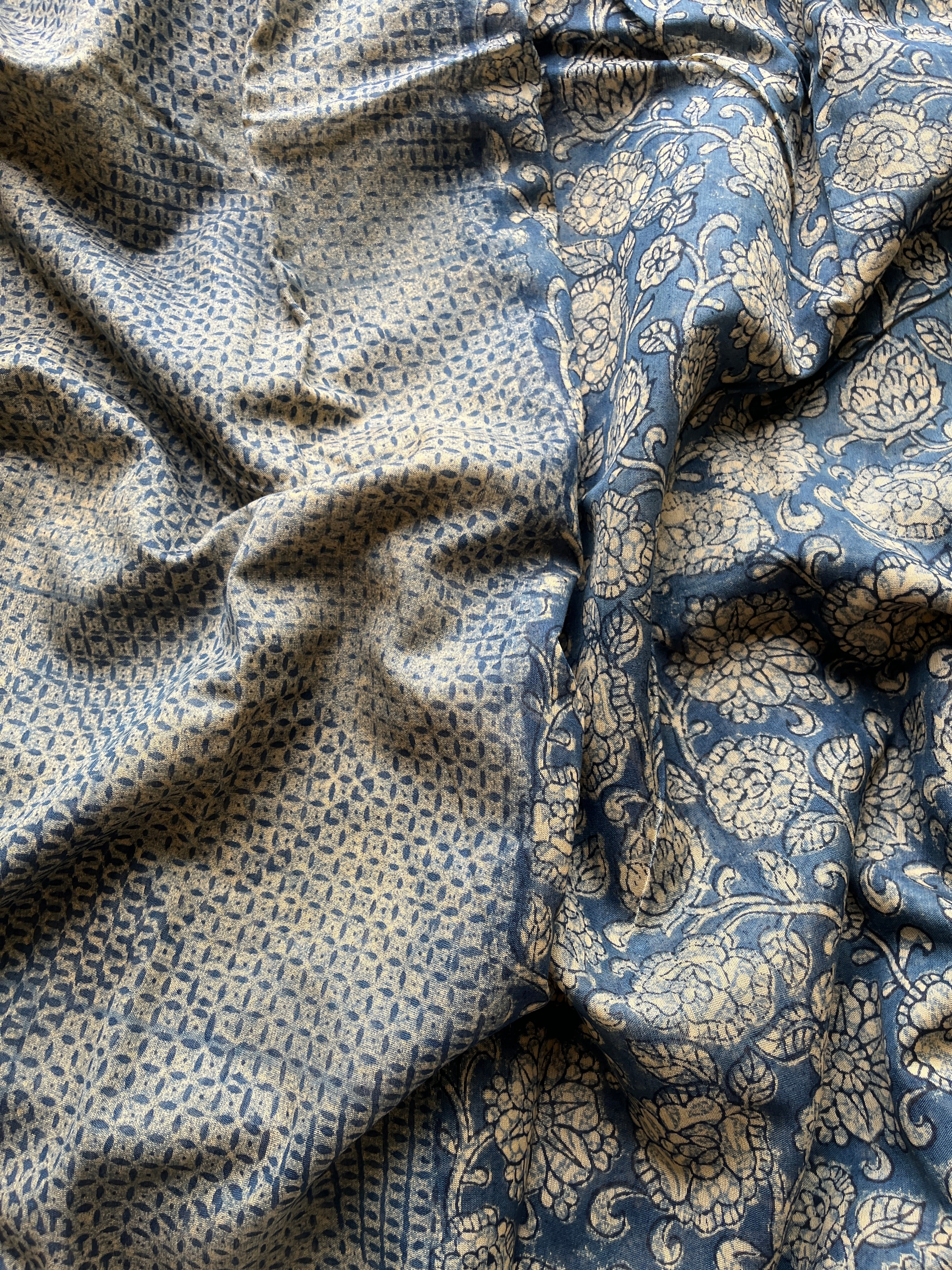 Blue Chanderi Floral printed saree