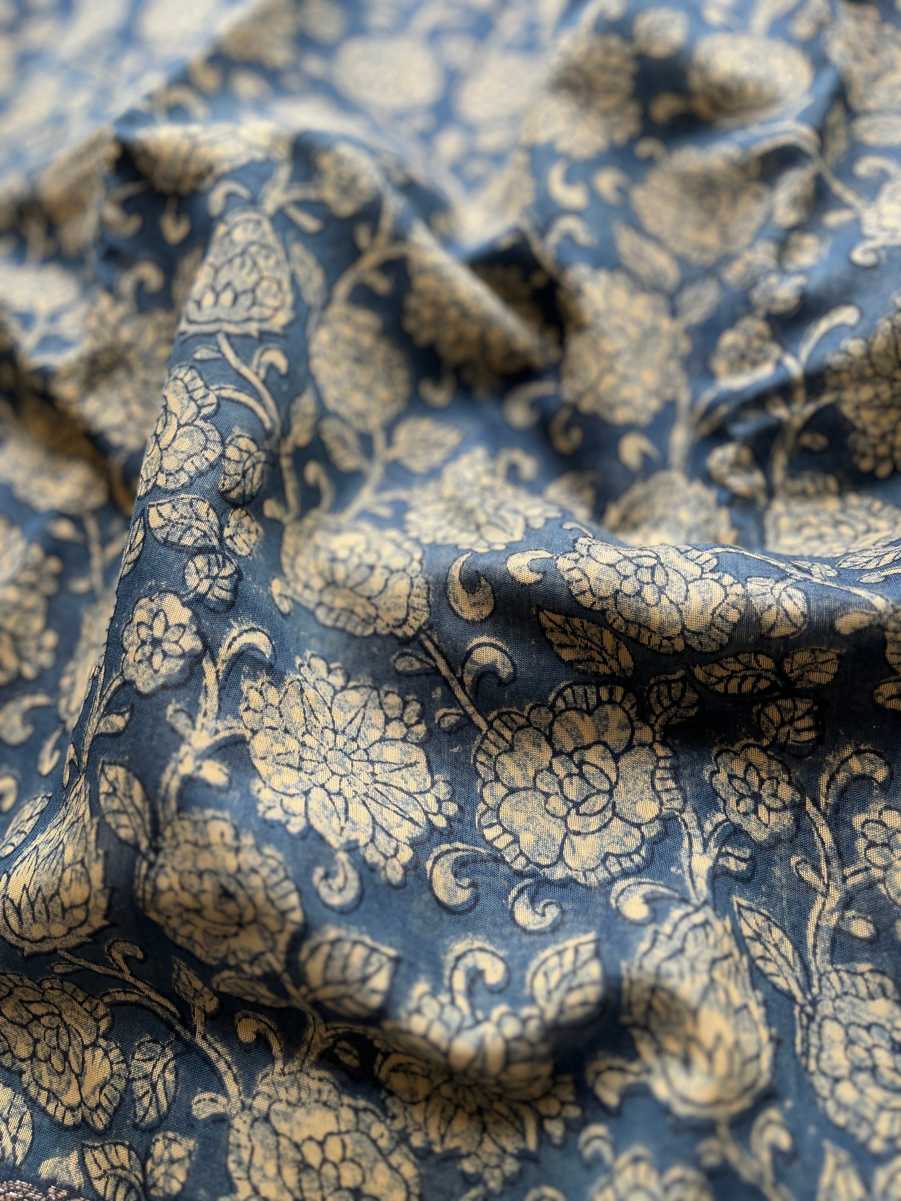 Blue Chanderi Floral printed saree