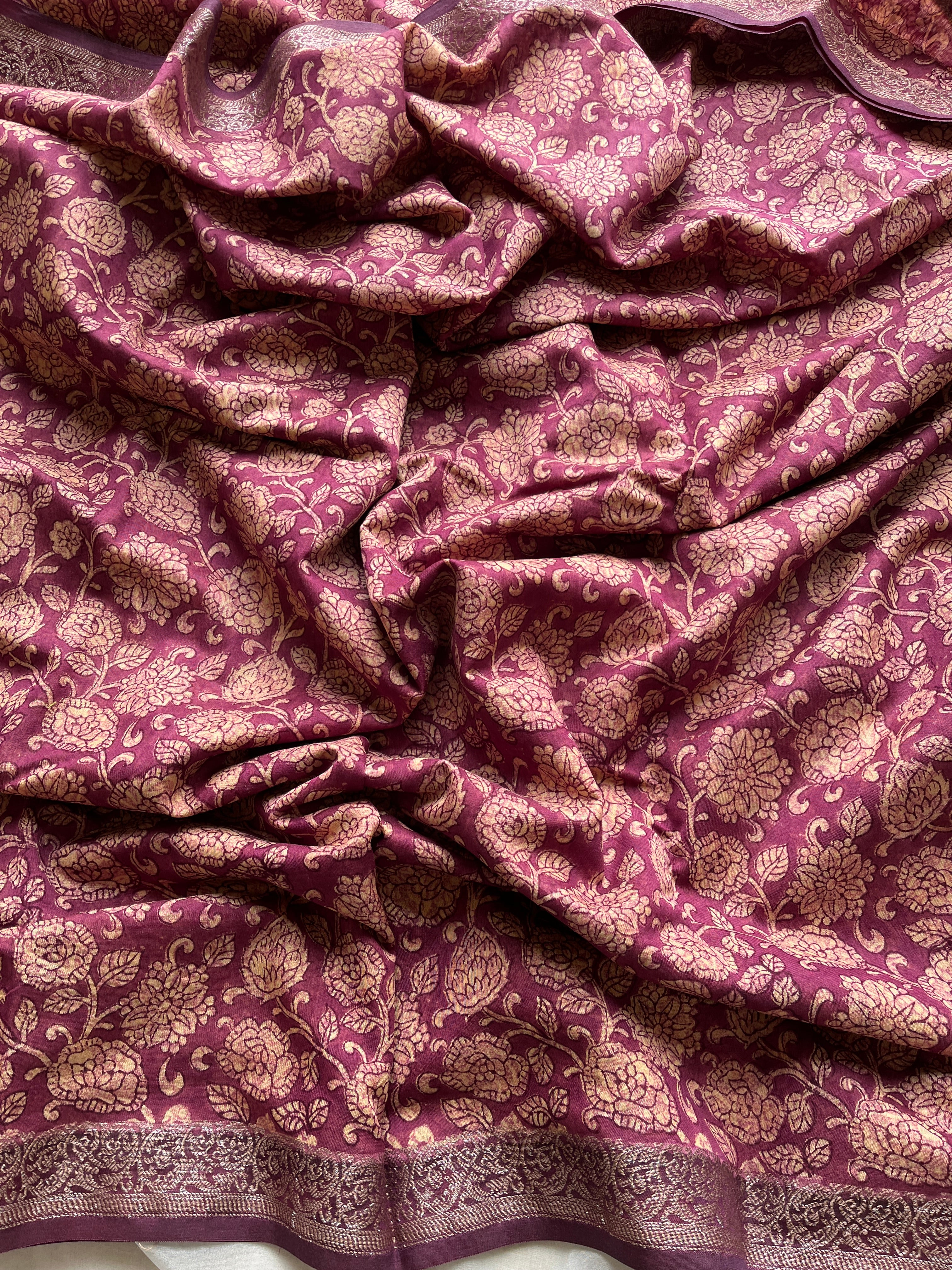 Onion Pink Chanderi Floral printed saree
