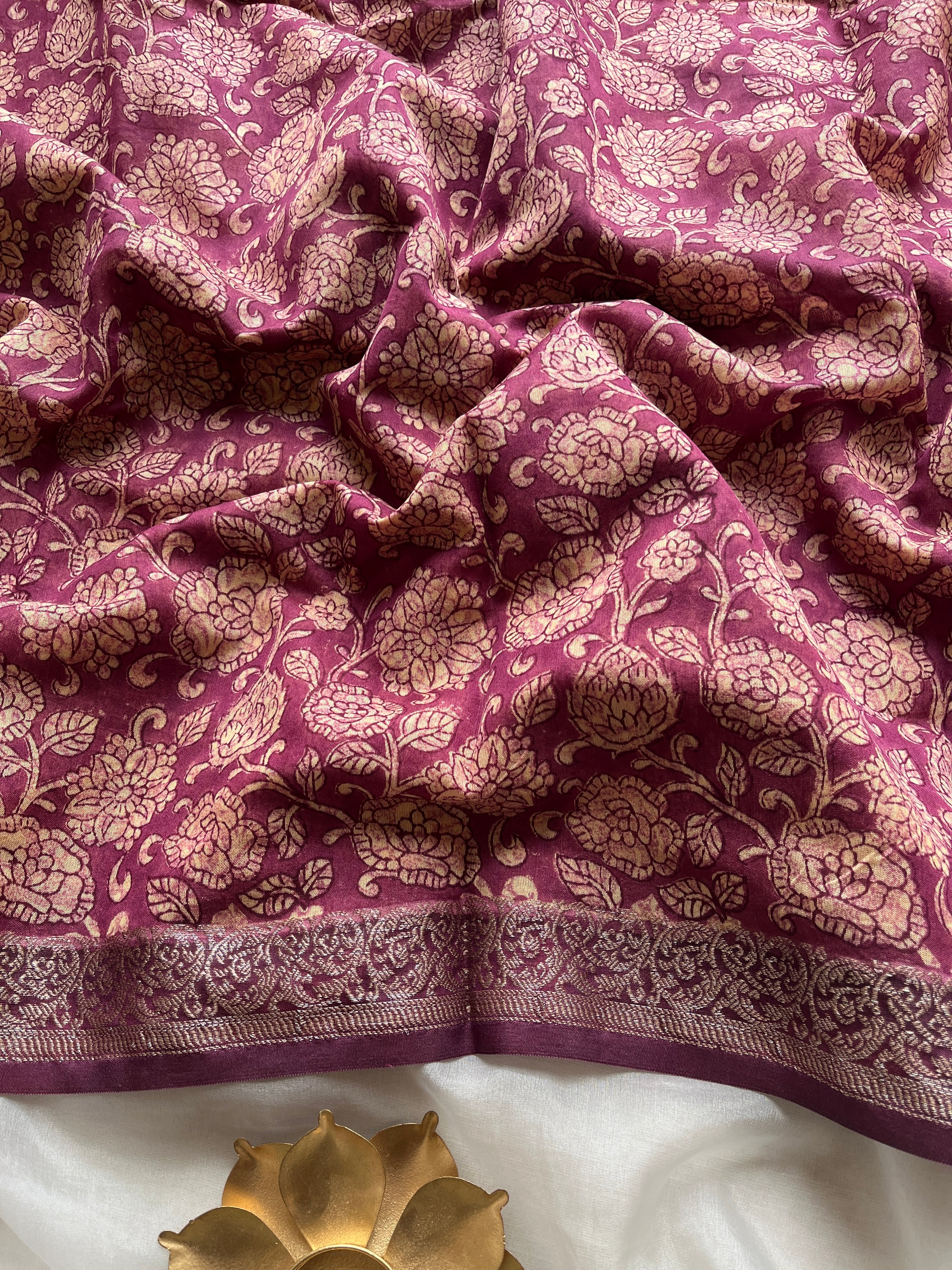 Onion Pink Chanderi Floral printed saree