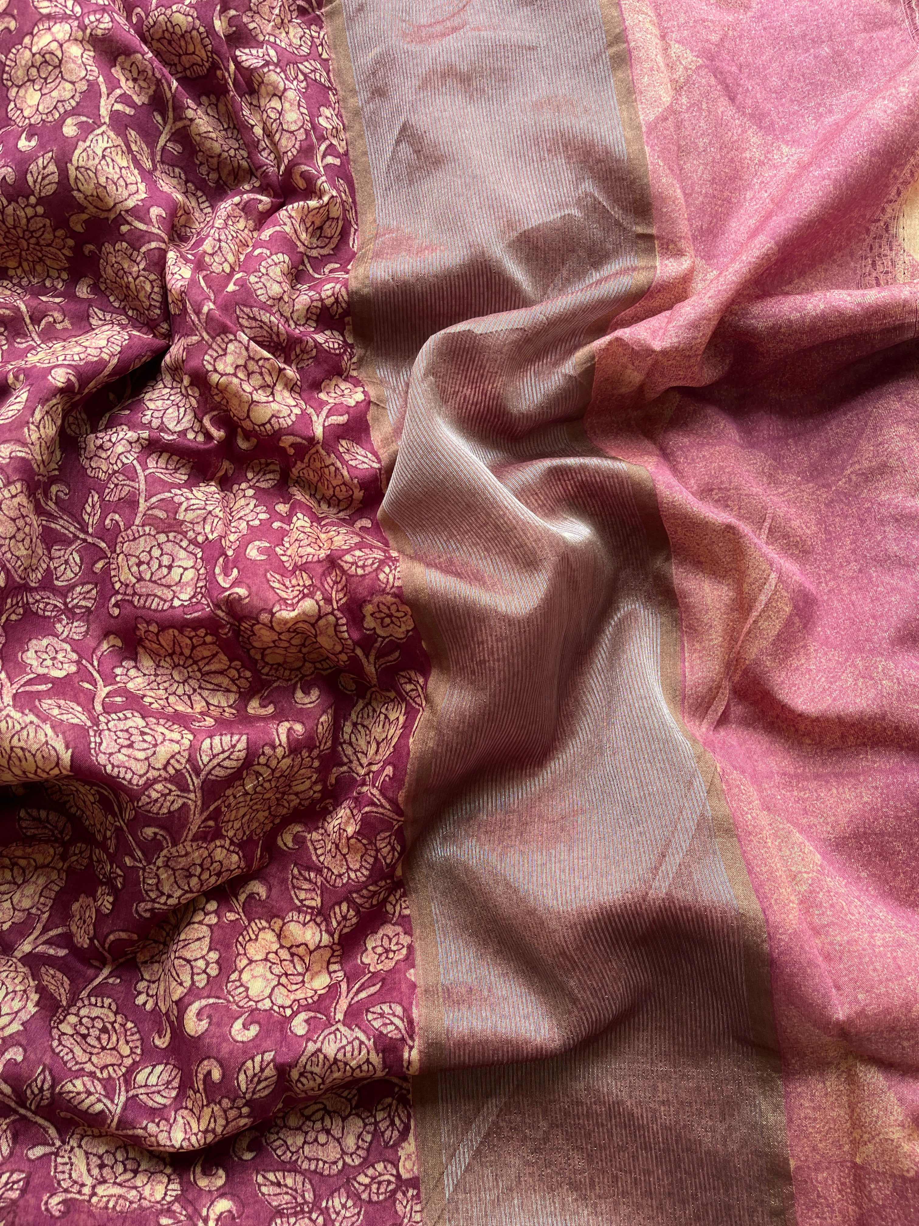 Onion Pink Chanderi Floral printed saree