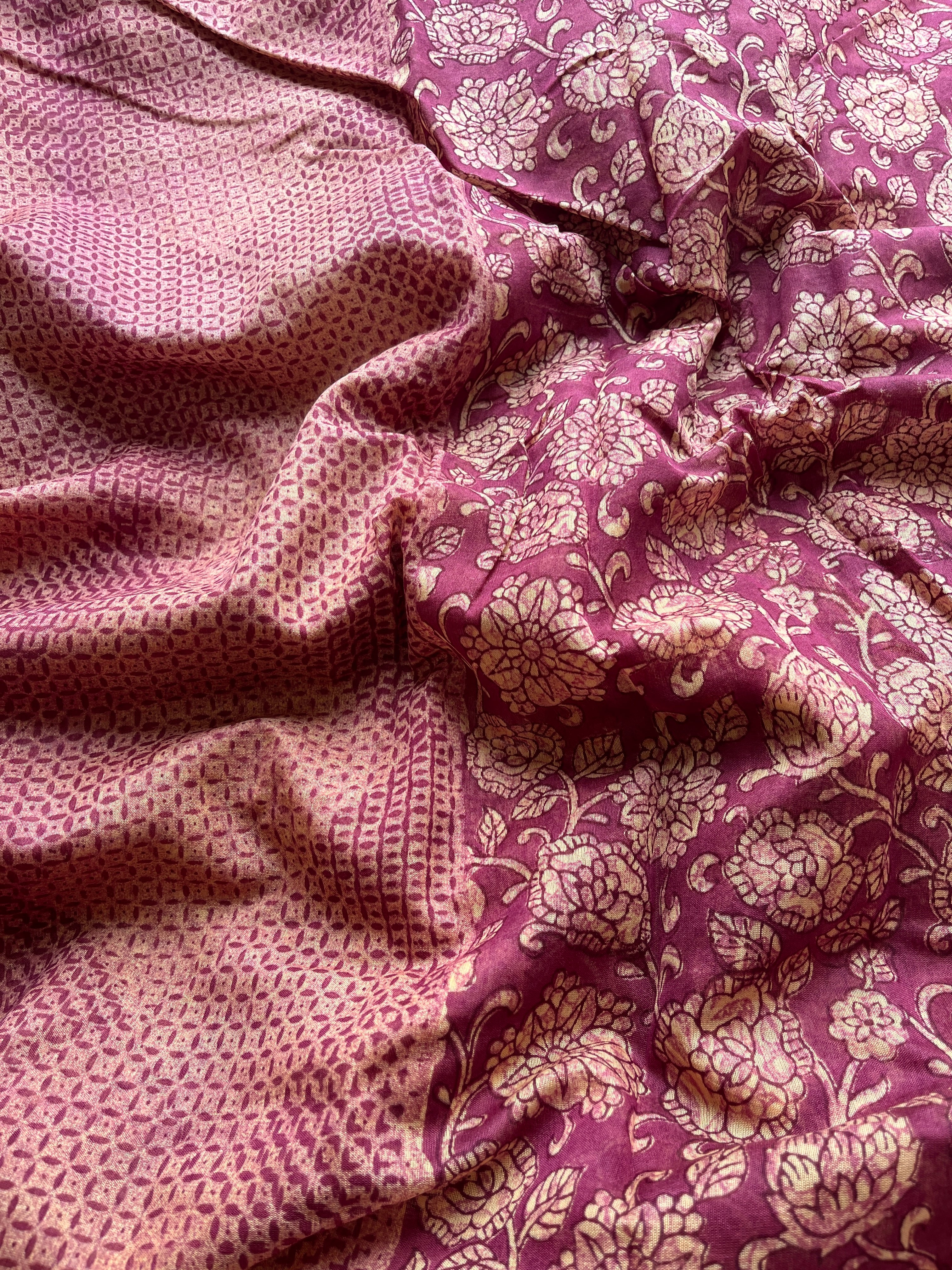 Onion Pink Chanderi Floral printed saree