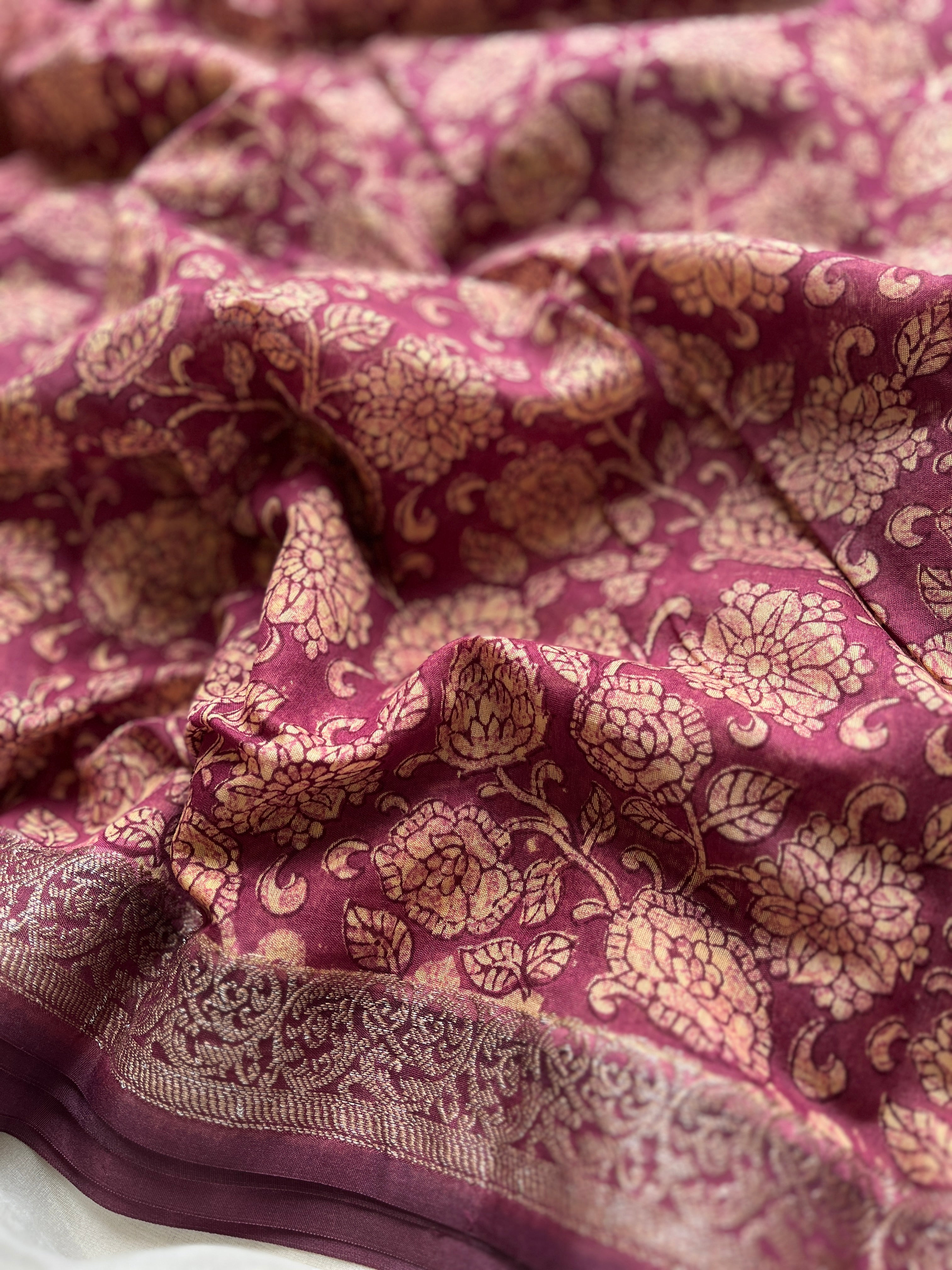 Onion Pink Chanderi Floral printed saree