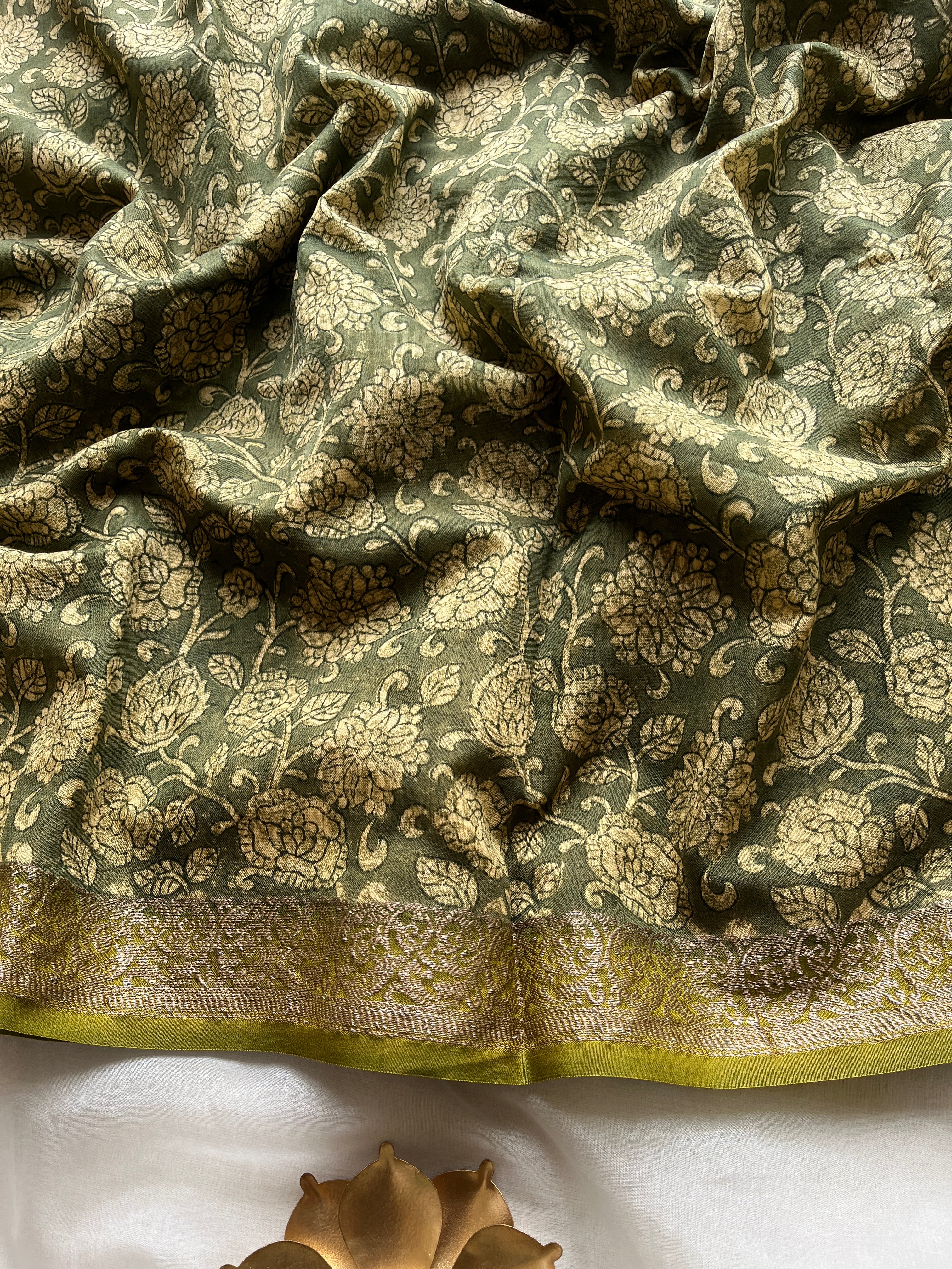 Green Chanderi Floral printed saree
