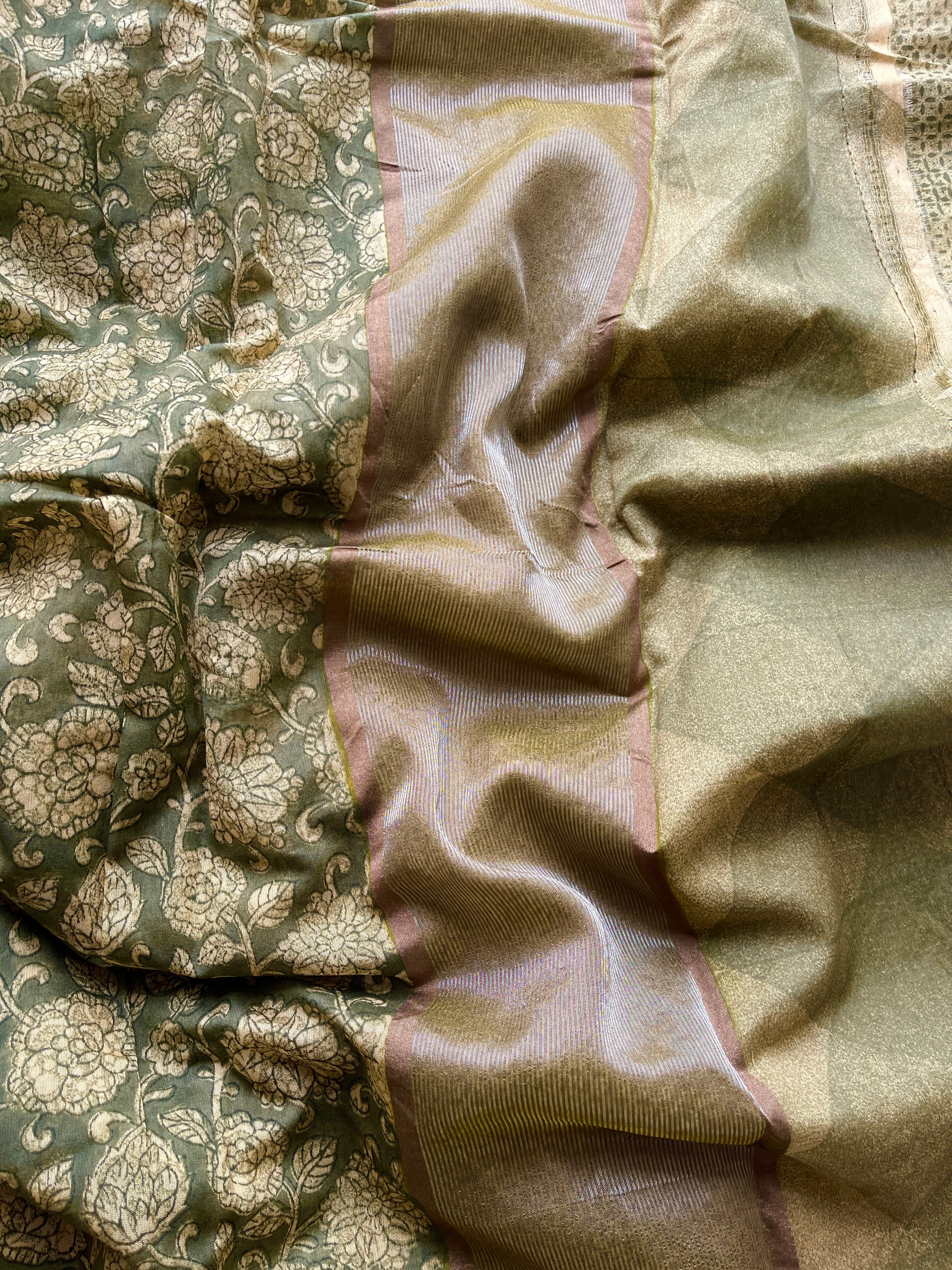 Green Chanderi Floral printed saree