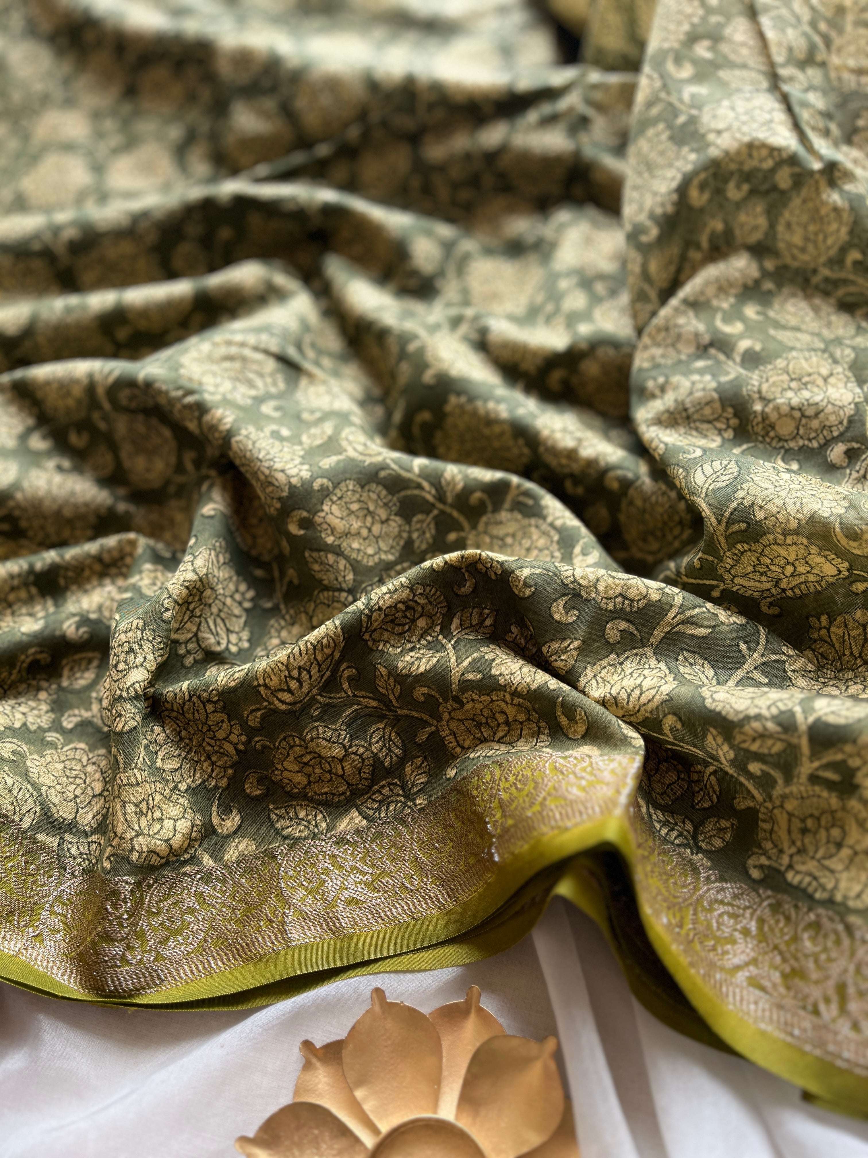 Green Chanderi Floral printed saree