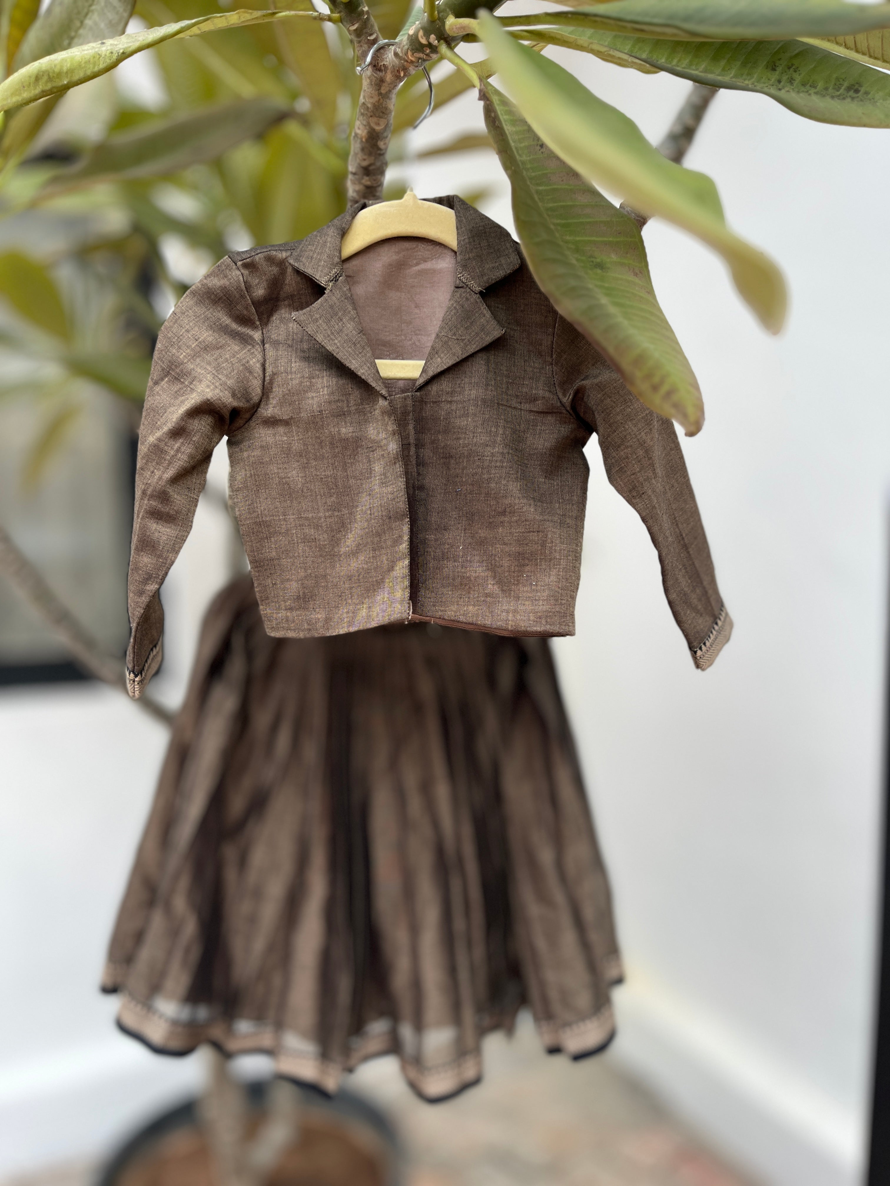 Antique Olive Skirt & Top with full sleeves