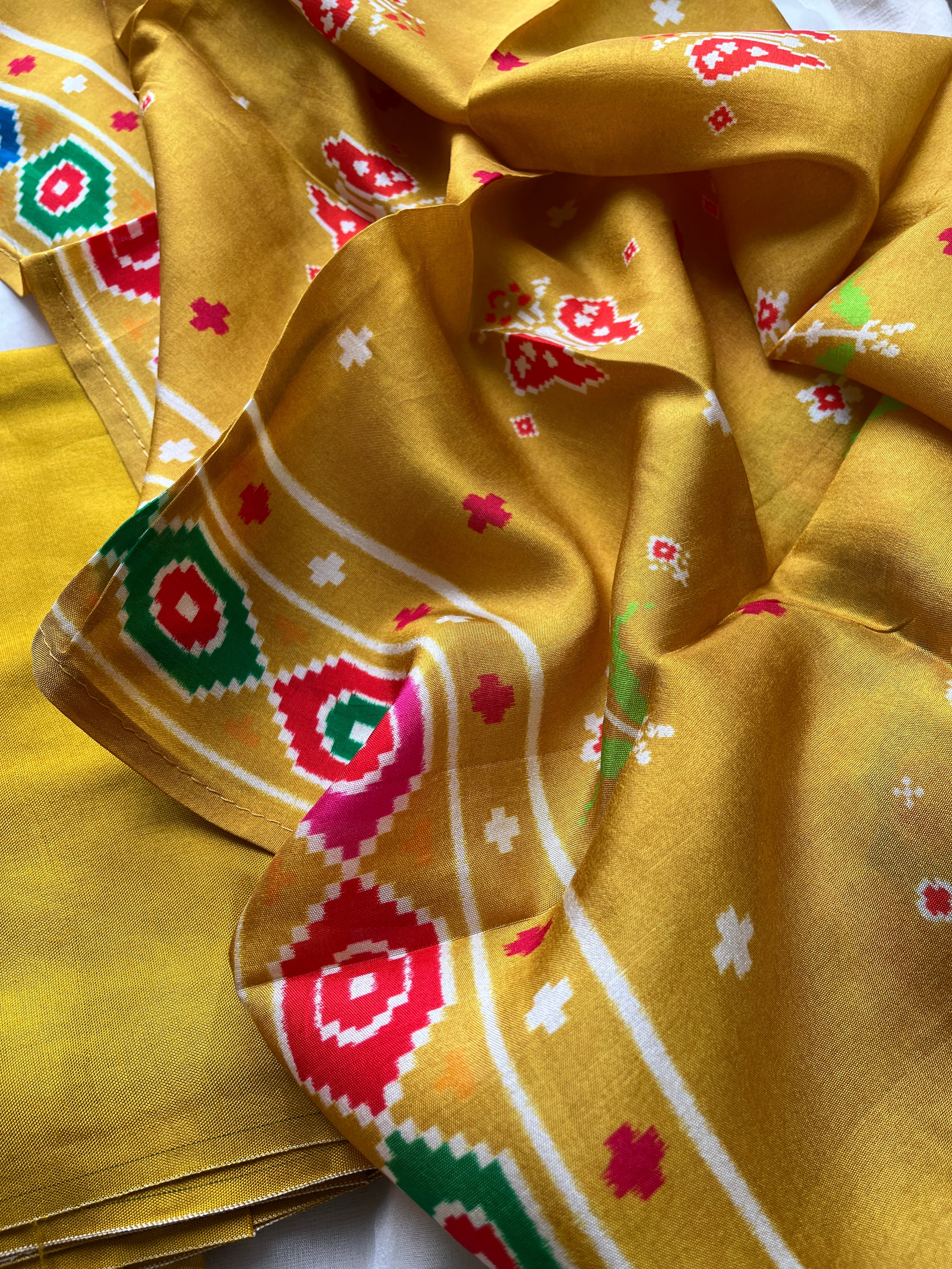 Yellow Patola semi stitched suit set