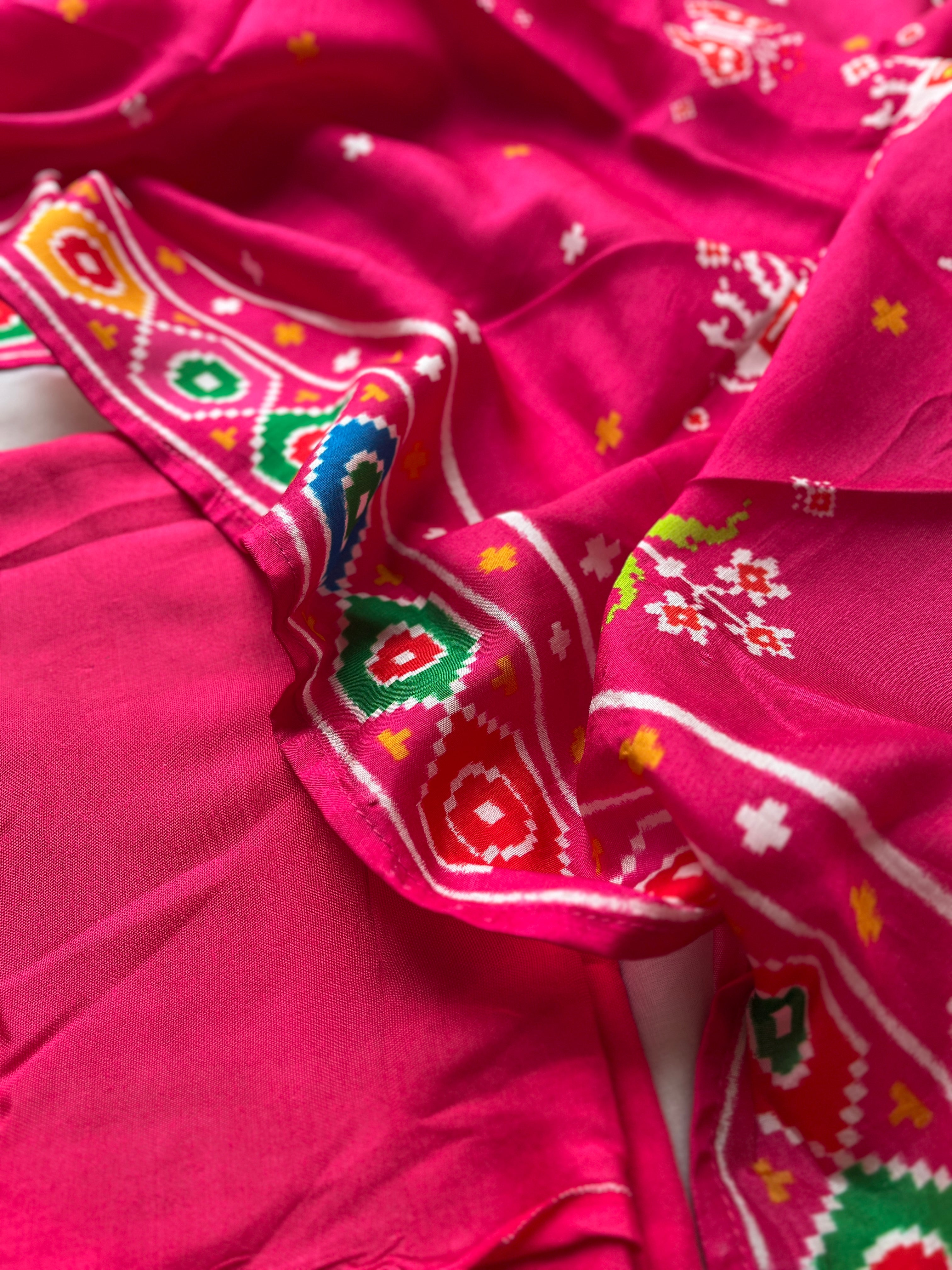 Pink Patola semi stitched suit set