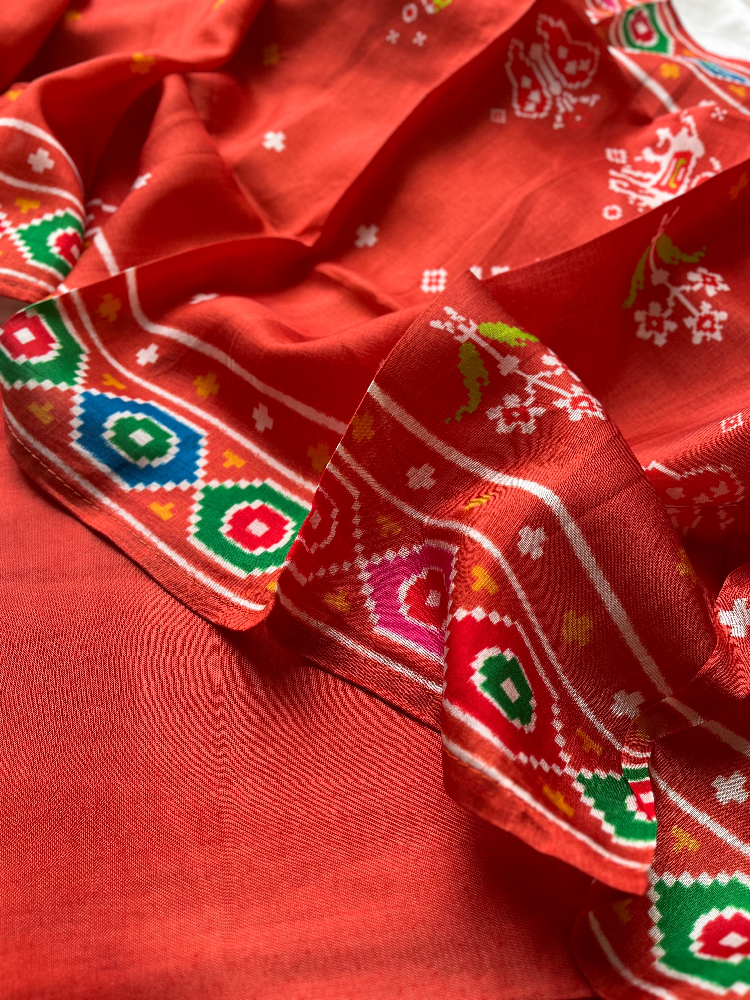 Orange Patola semi stitched suit set