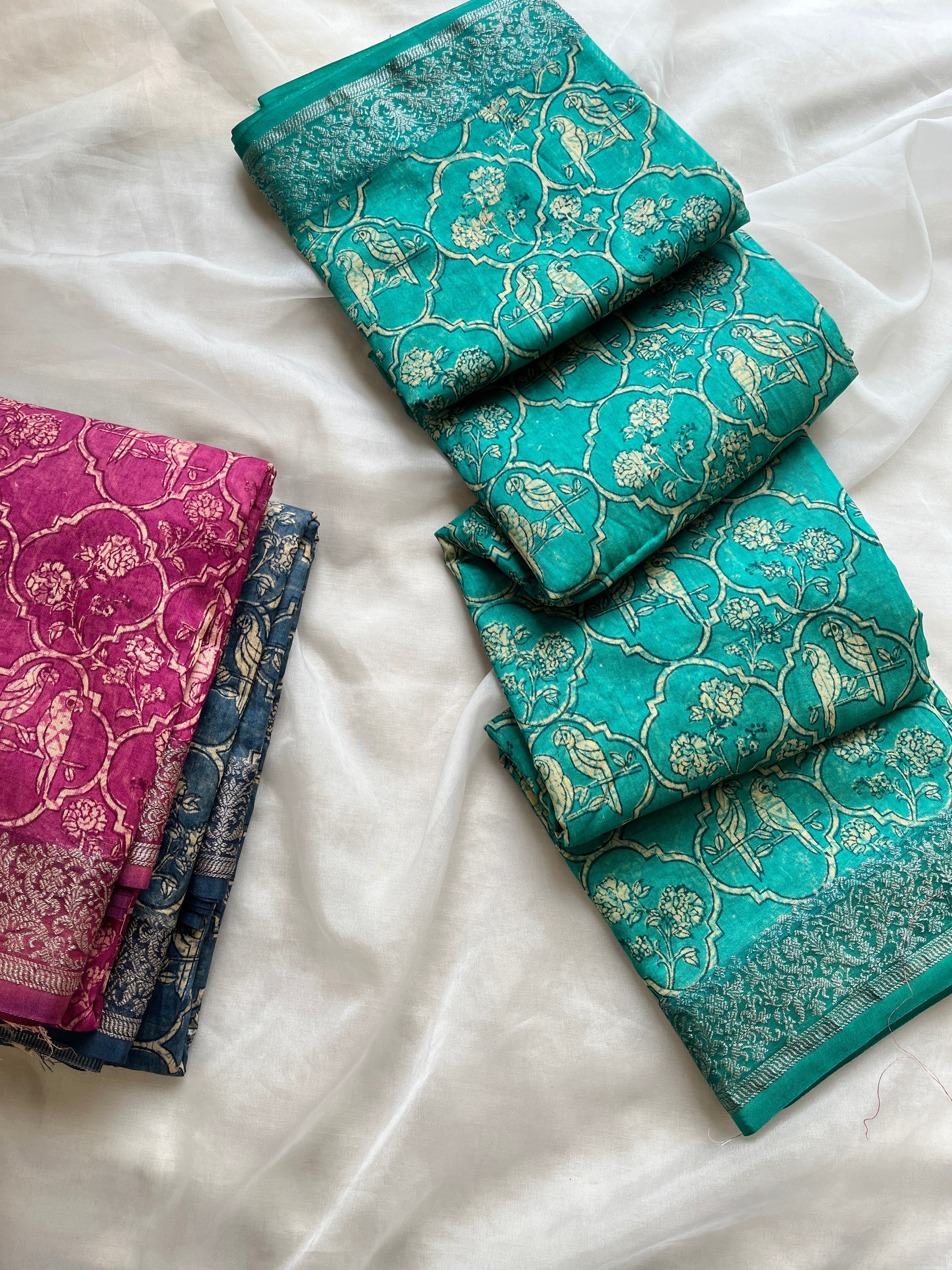 Green Chanderi Mughal printed saree