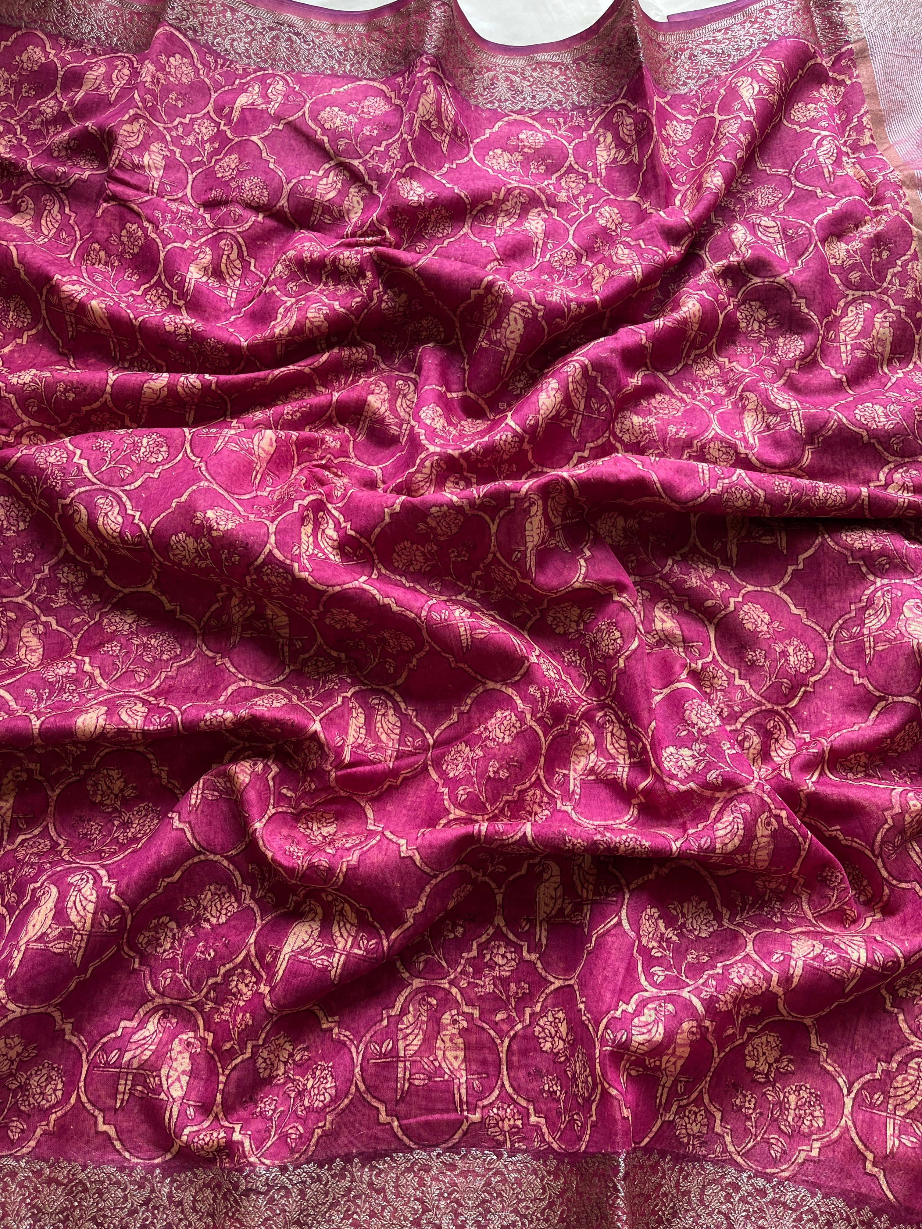 Pink Chanderi Mughal printed saree