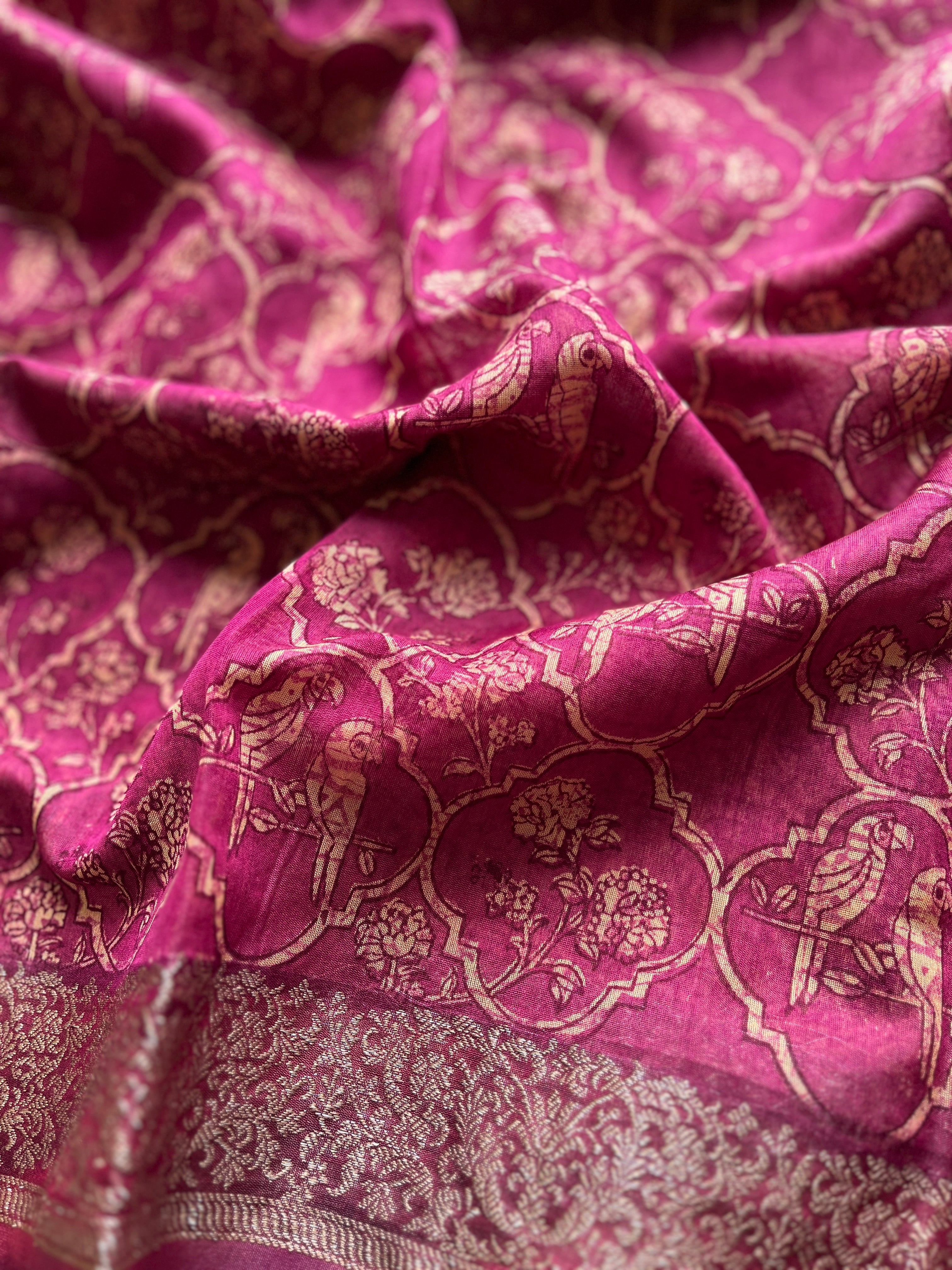 Pink Chanderi Mughal printed saree