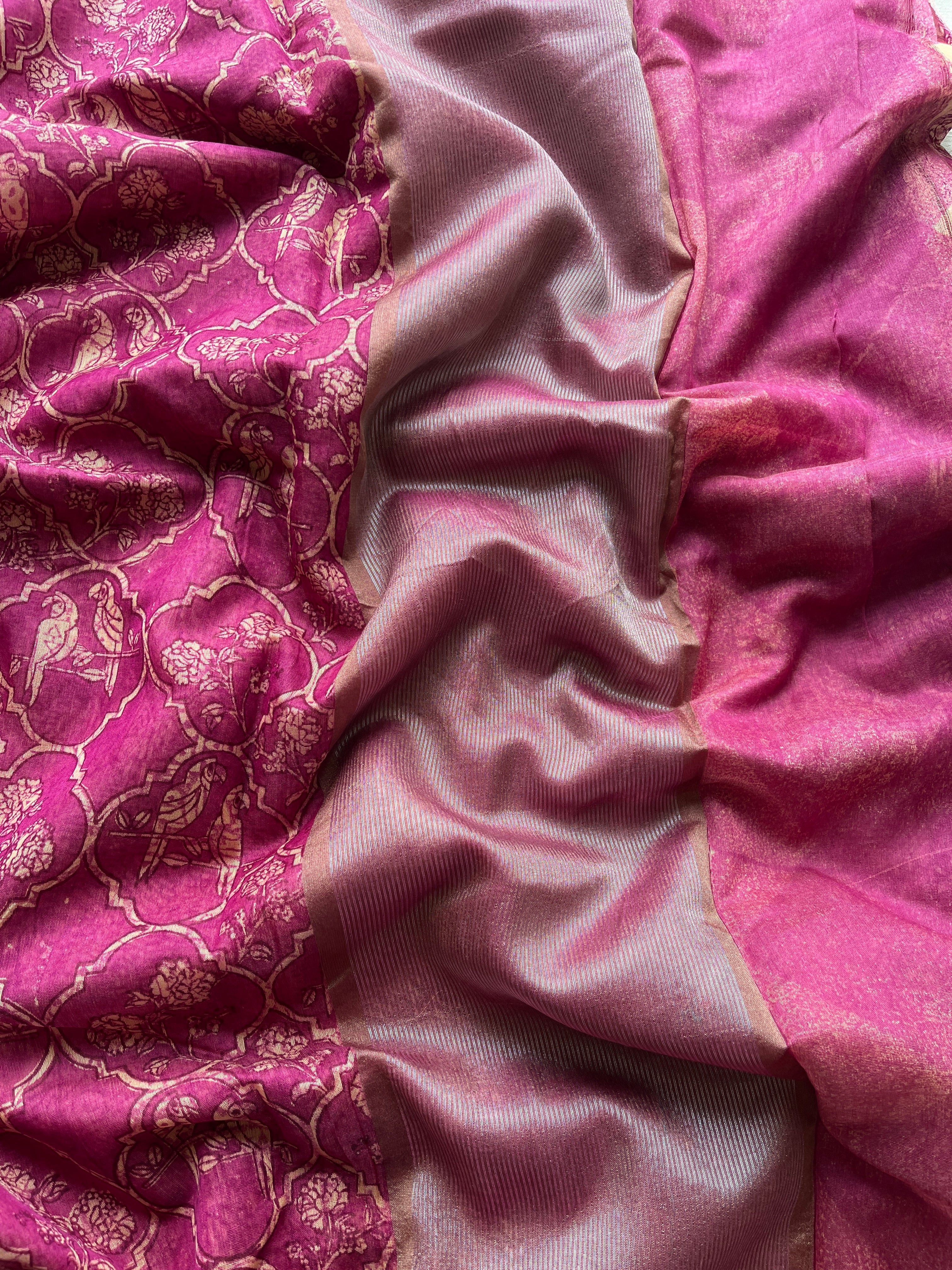 Pink Chanderi Mughal printed saree