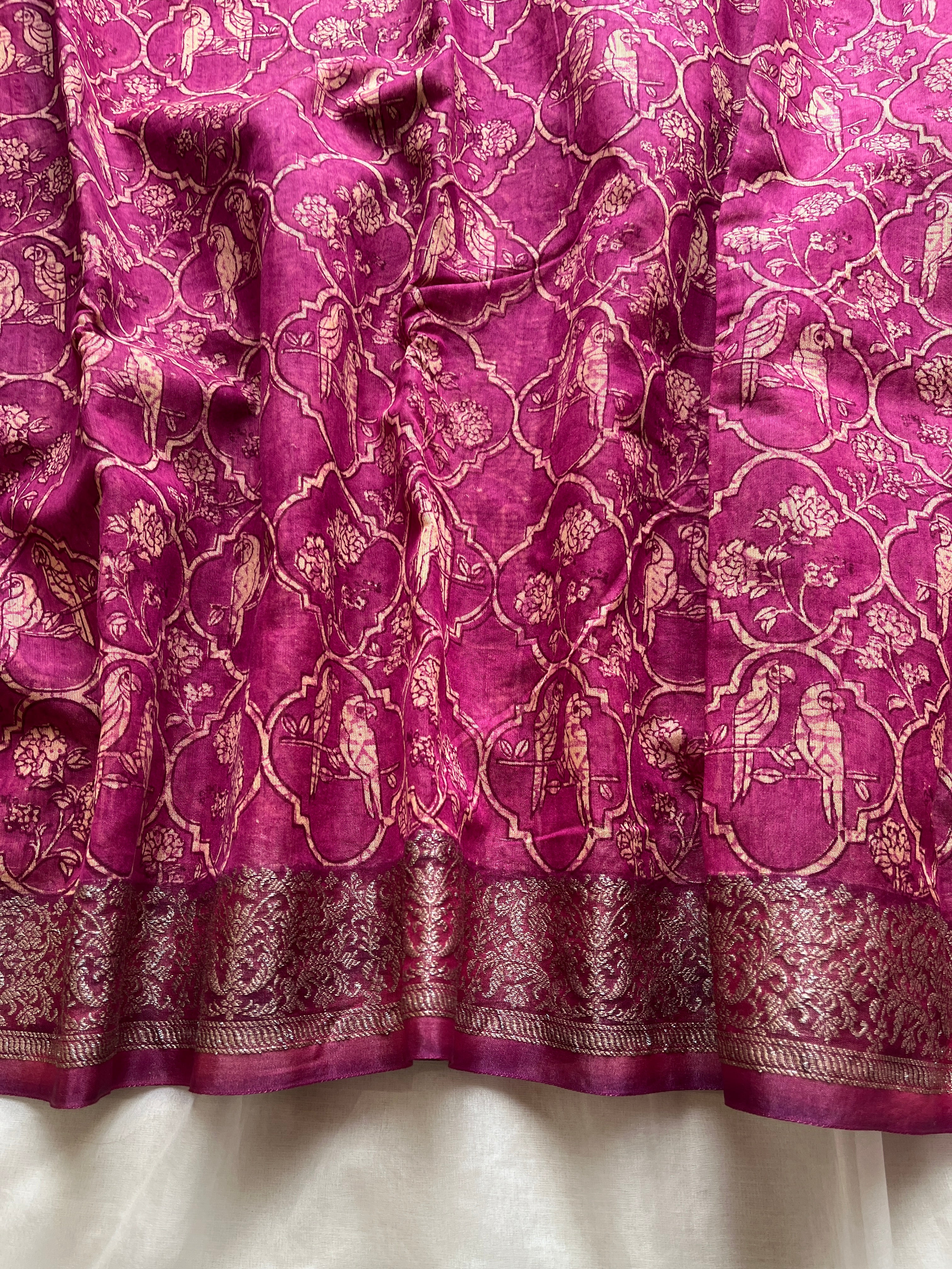 Pink Chanderi Mughal printed saree