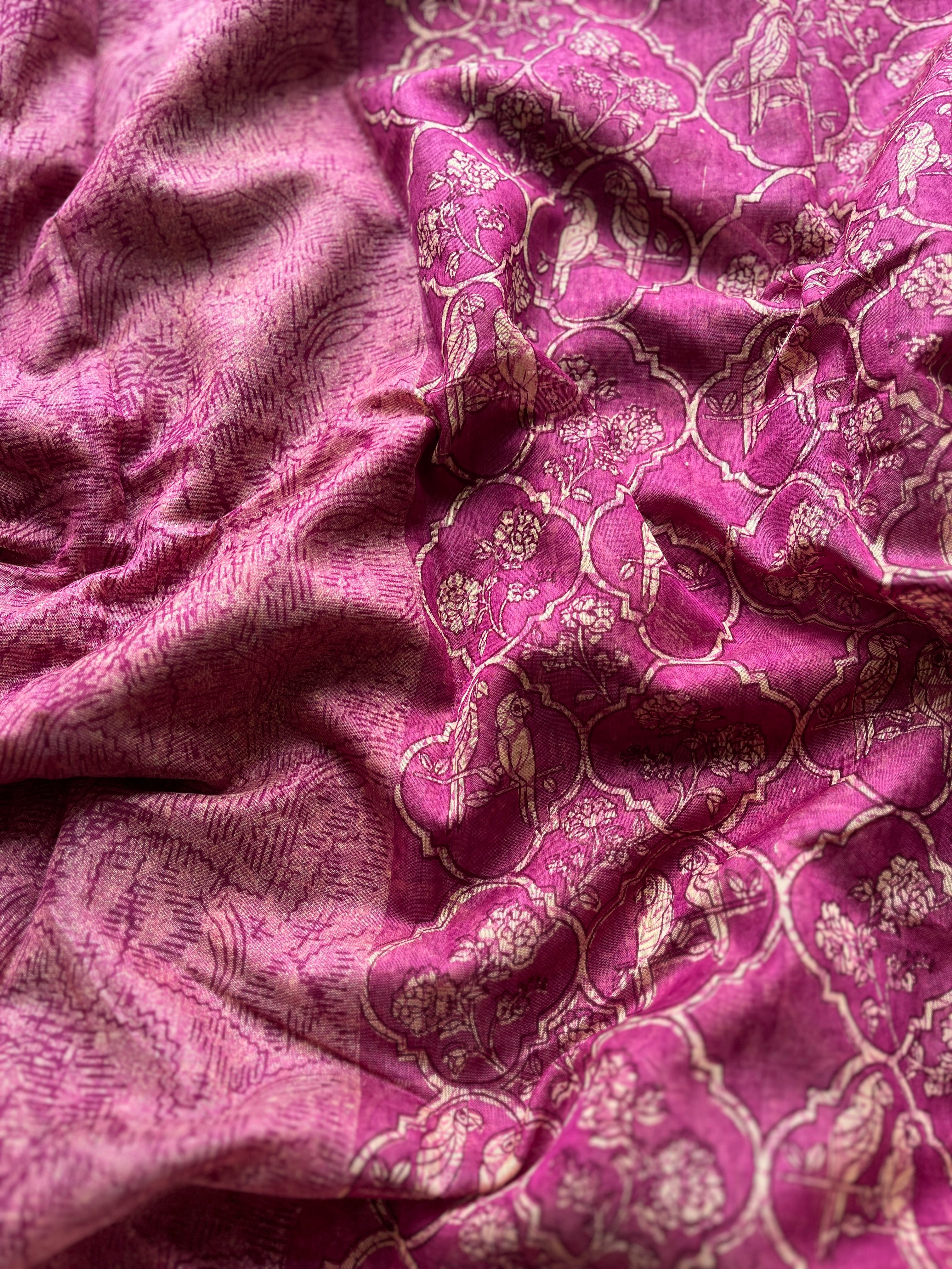 Pink Chanderi Mughal printed saree