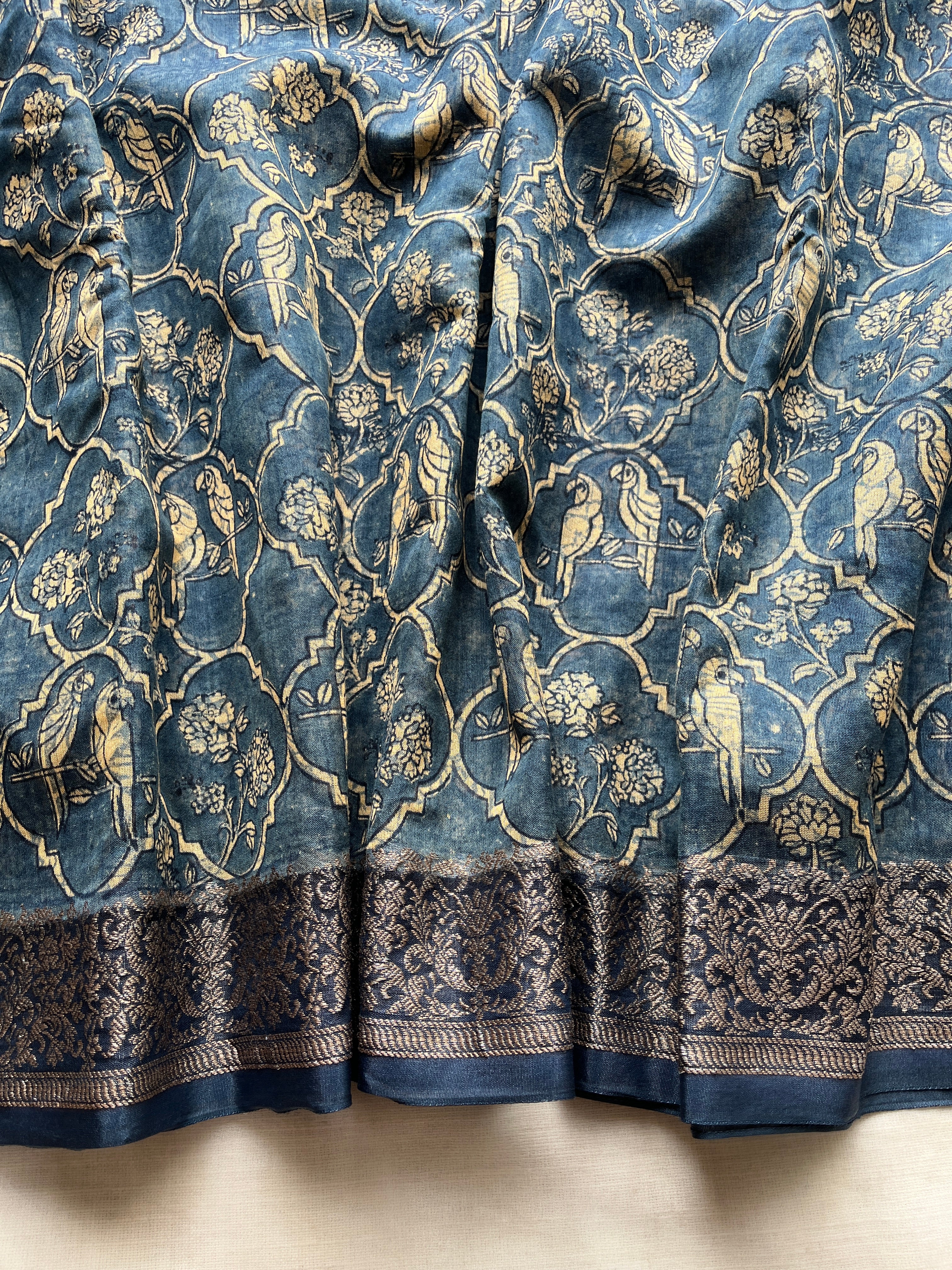 Blue Chanderi Mughal printed saree