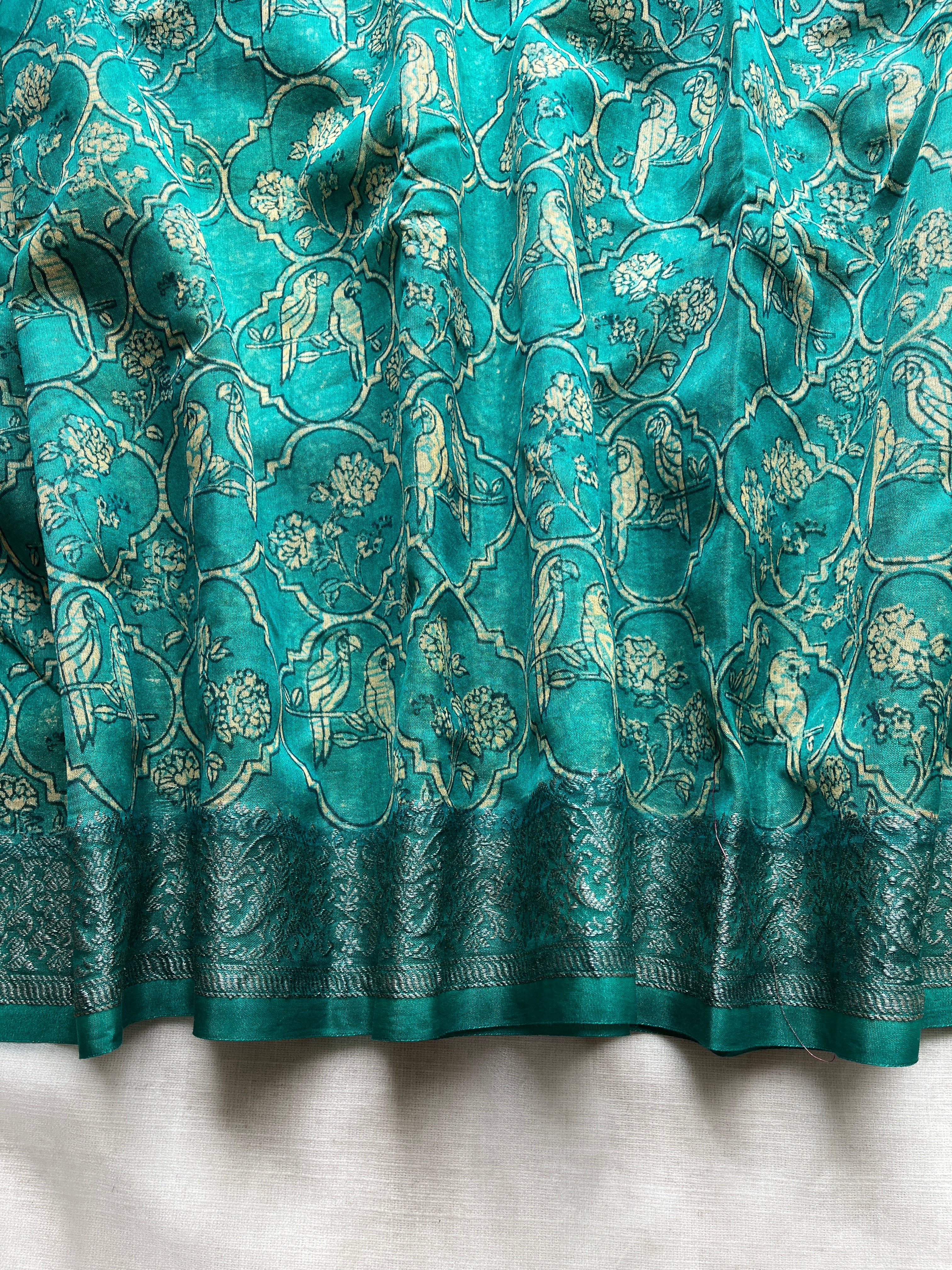 Green Chanderi Mughal printed saree