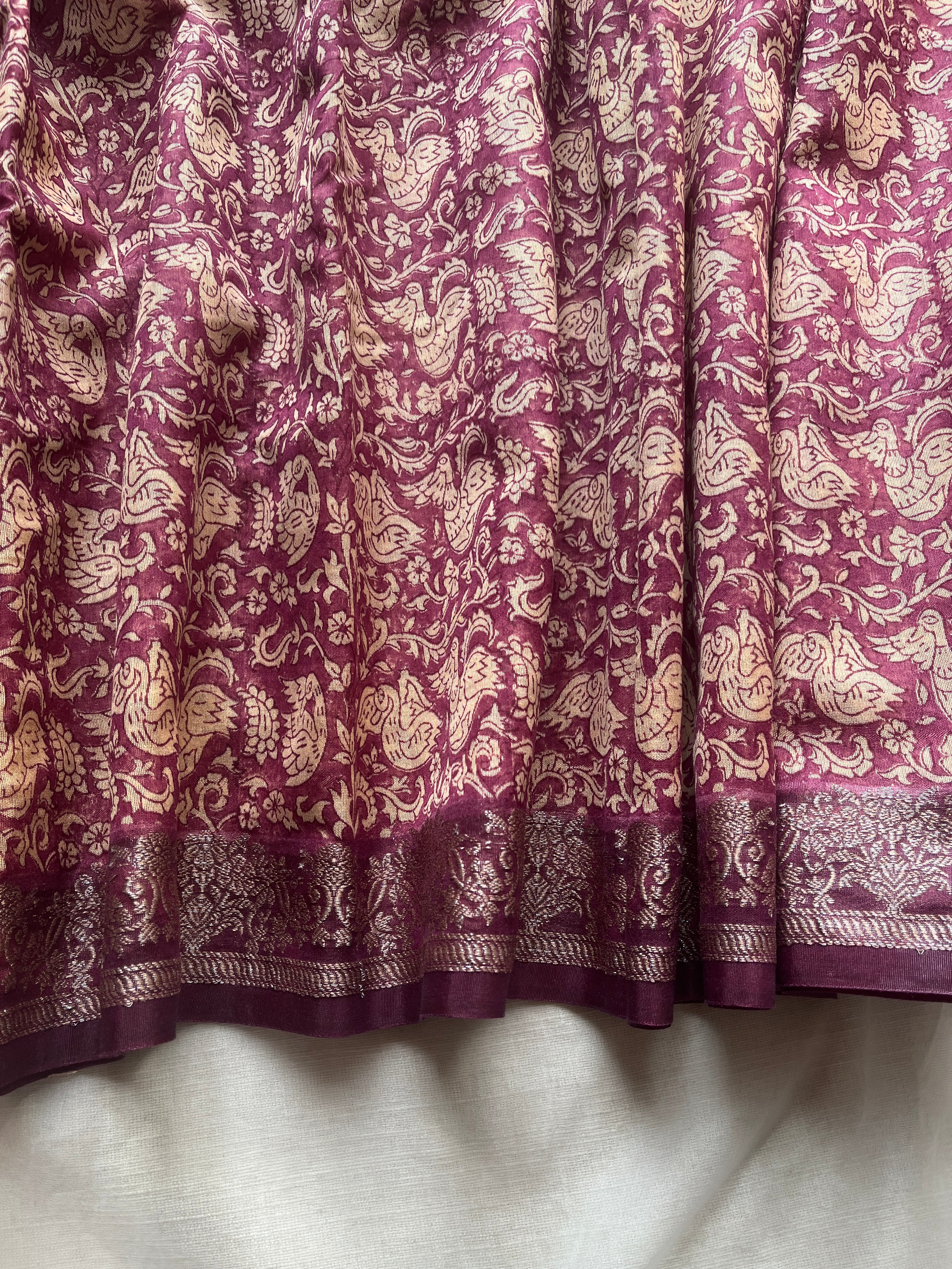Onion Pink Chanderi Swan printed saree