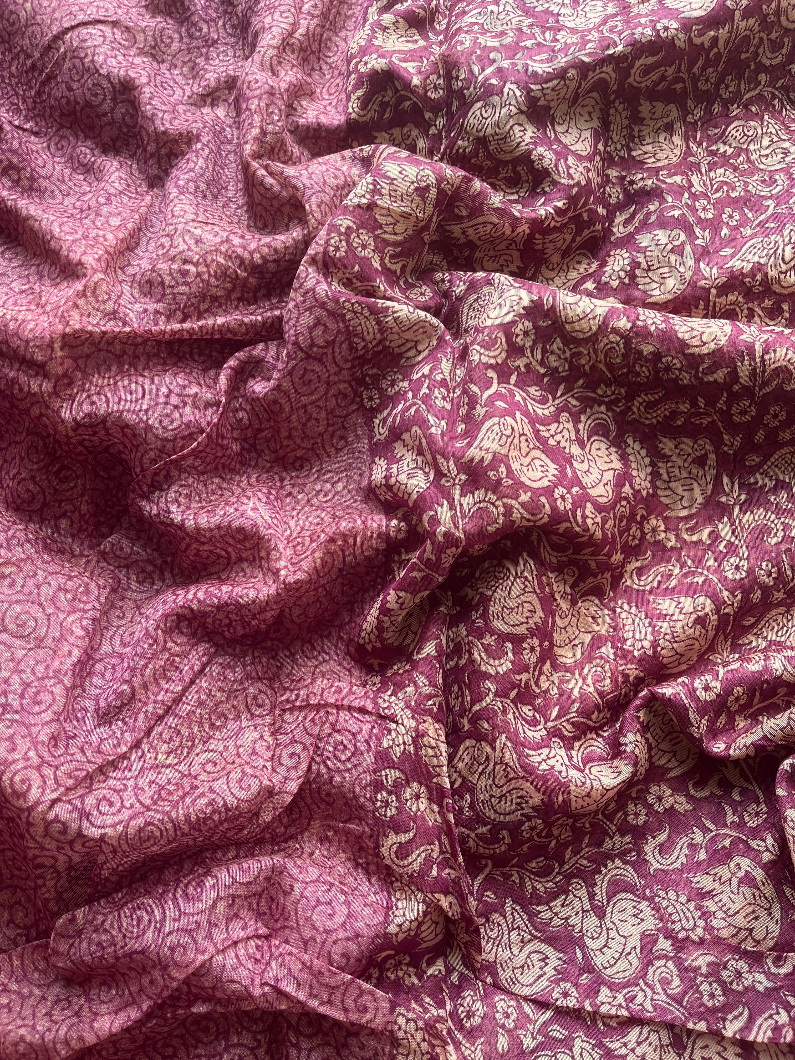 Onion Pink Chanderi Swan printed saree