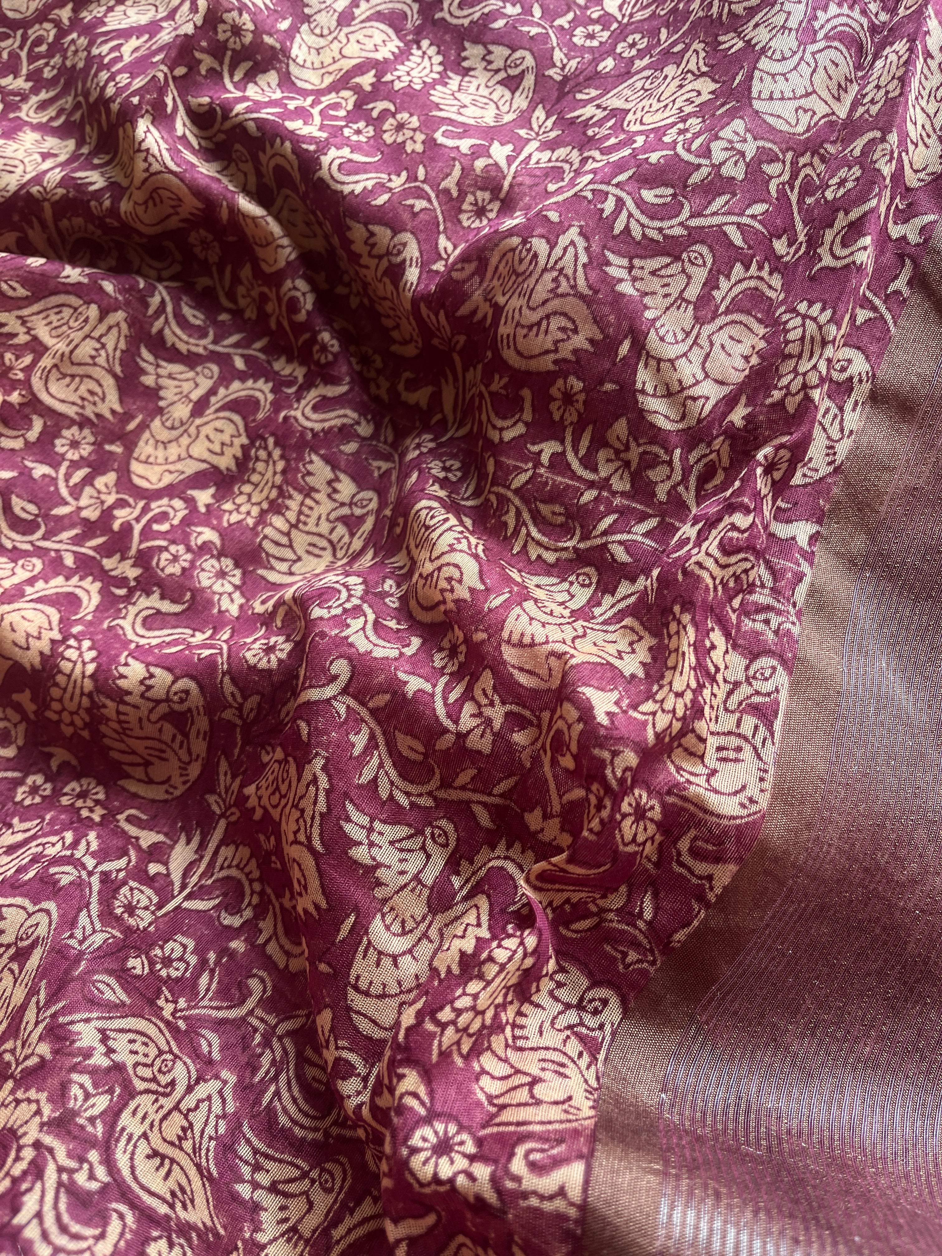 Onion Pink Chanderi Swan printed saree