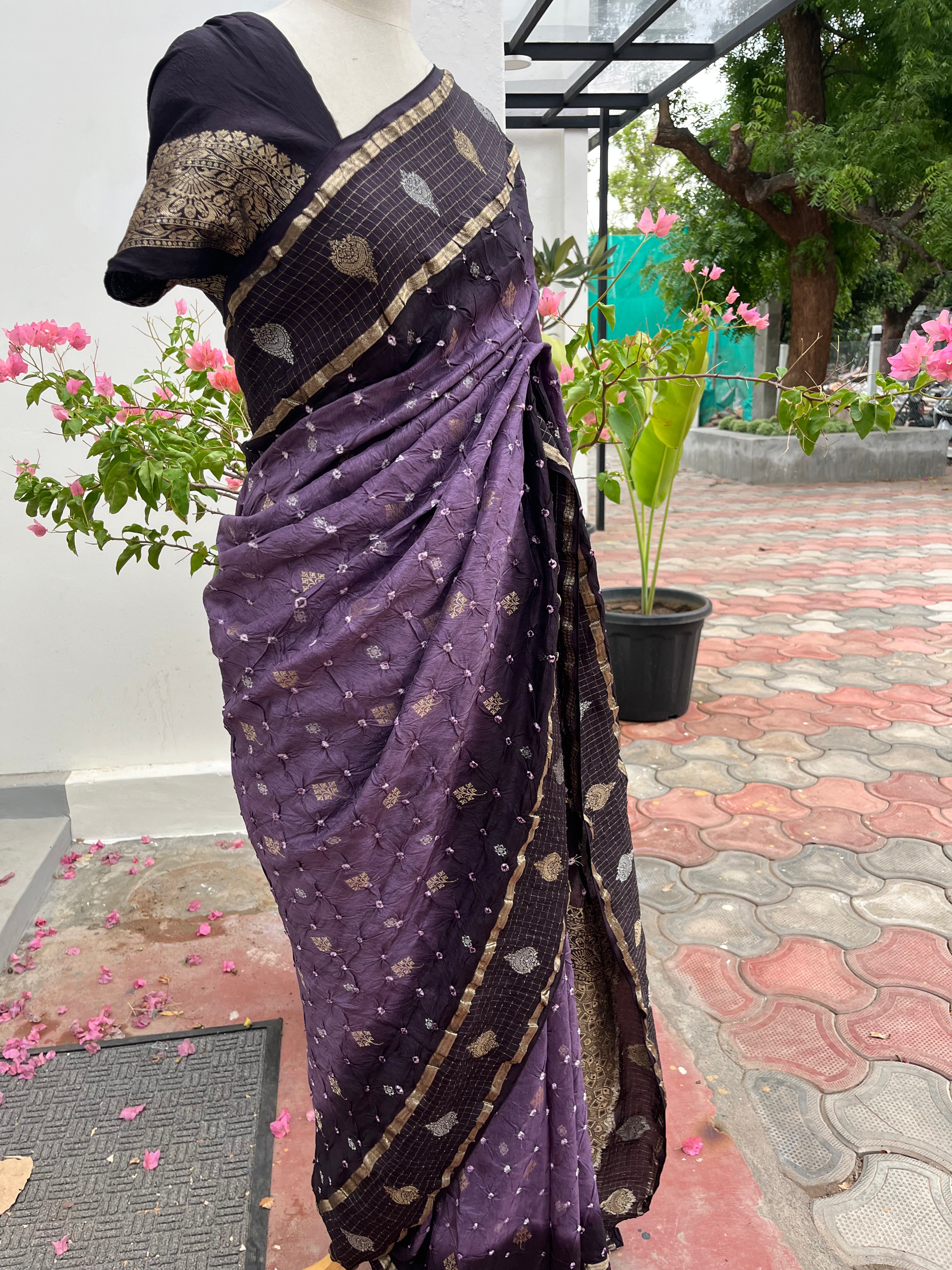 Royal Purple Bandhini saree