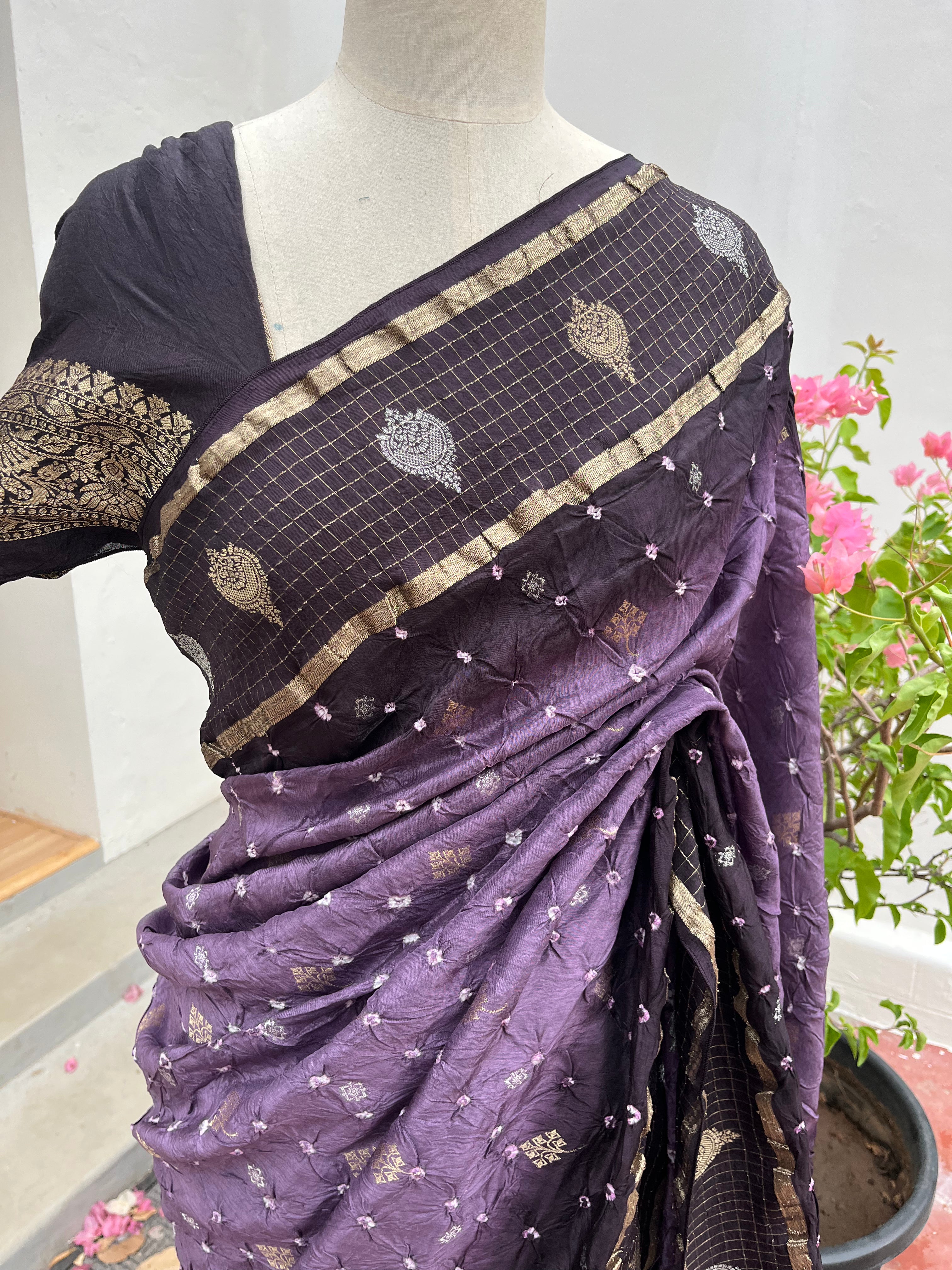Royal Purple Bandhini saree