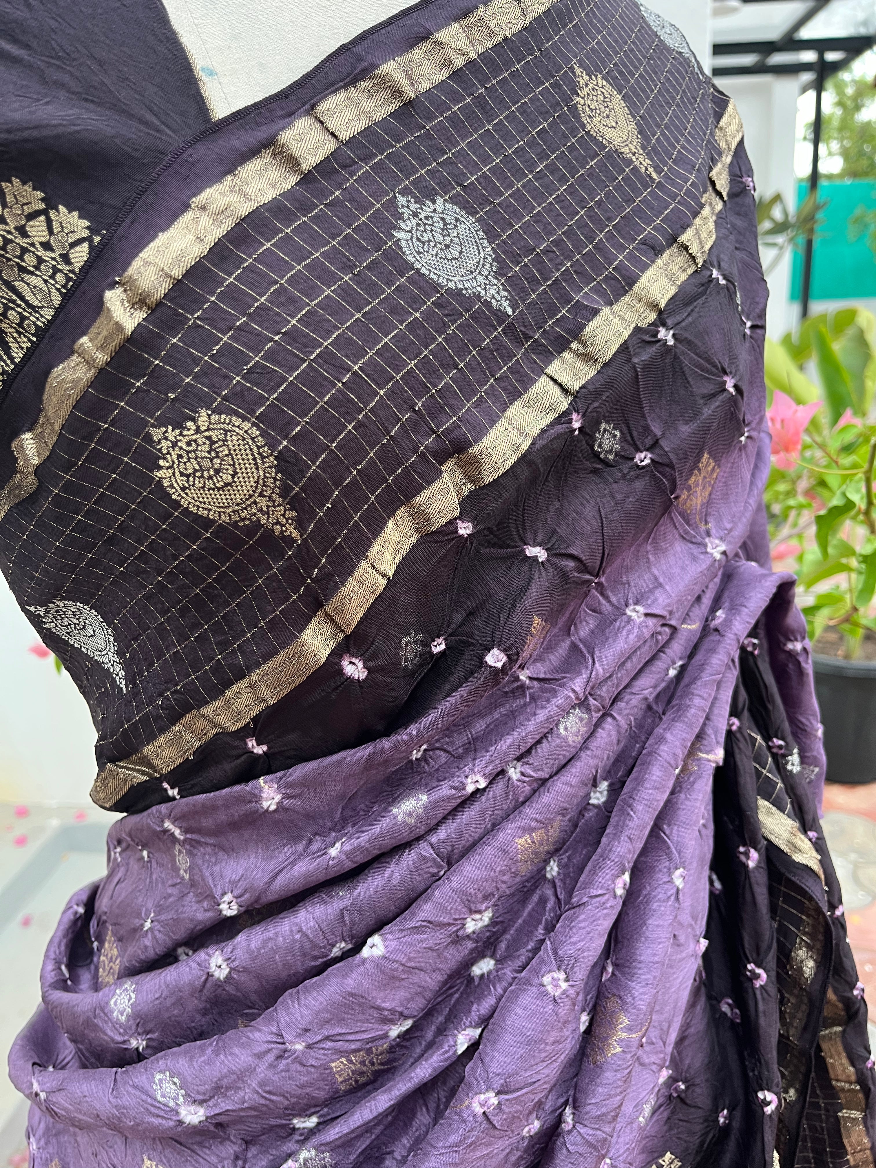 Royal Purple Bandhini saree