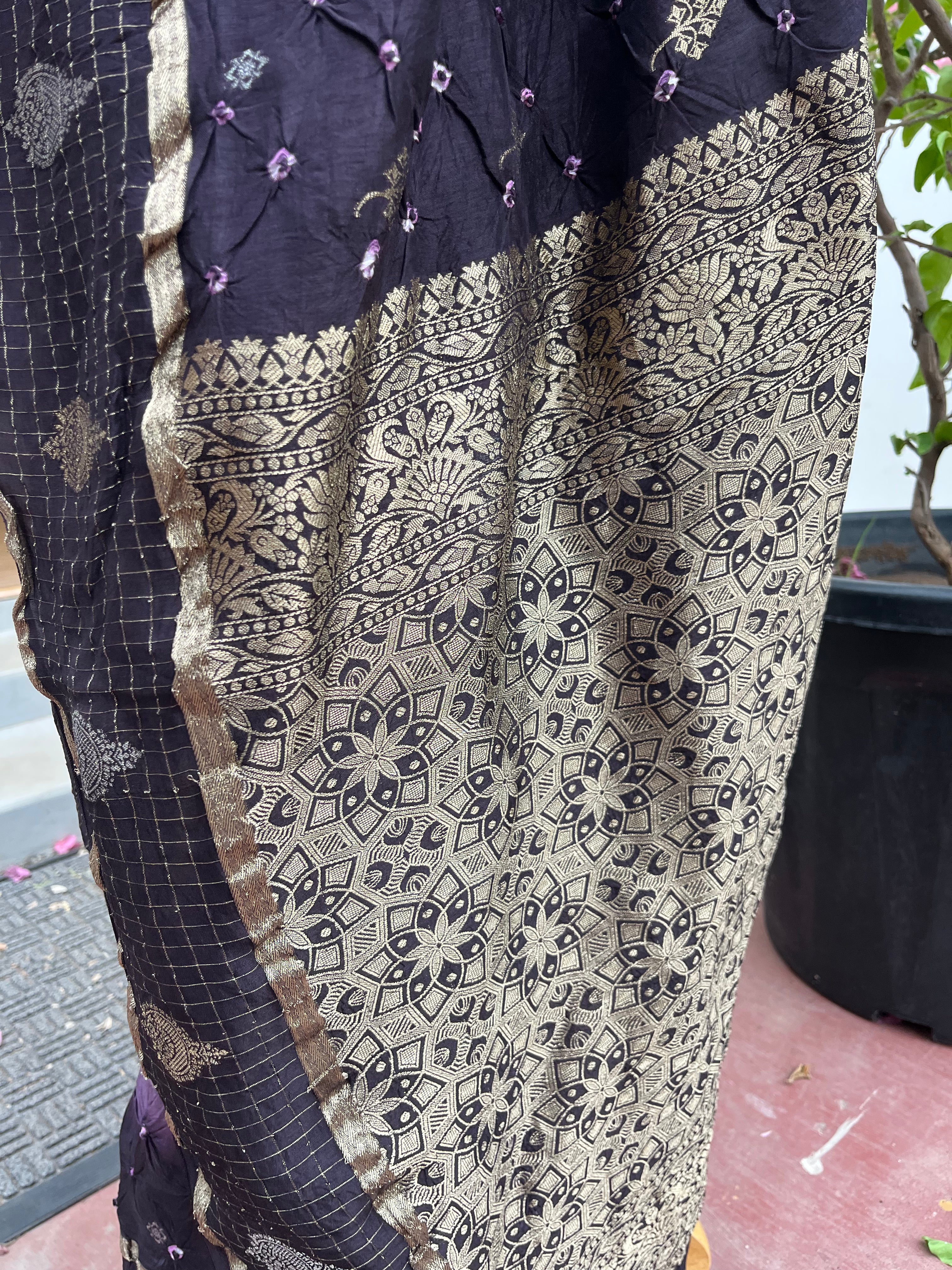 Royal Purple Bandhini saree