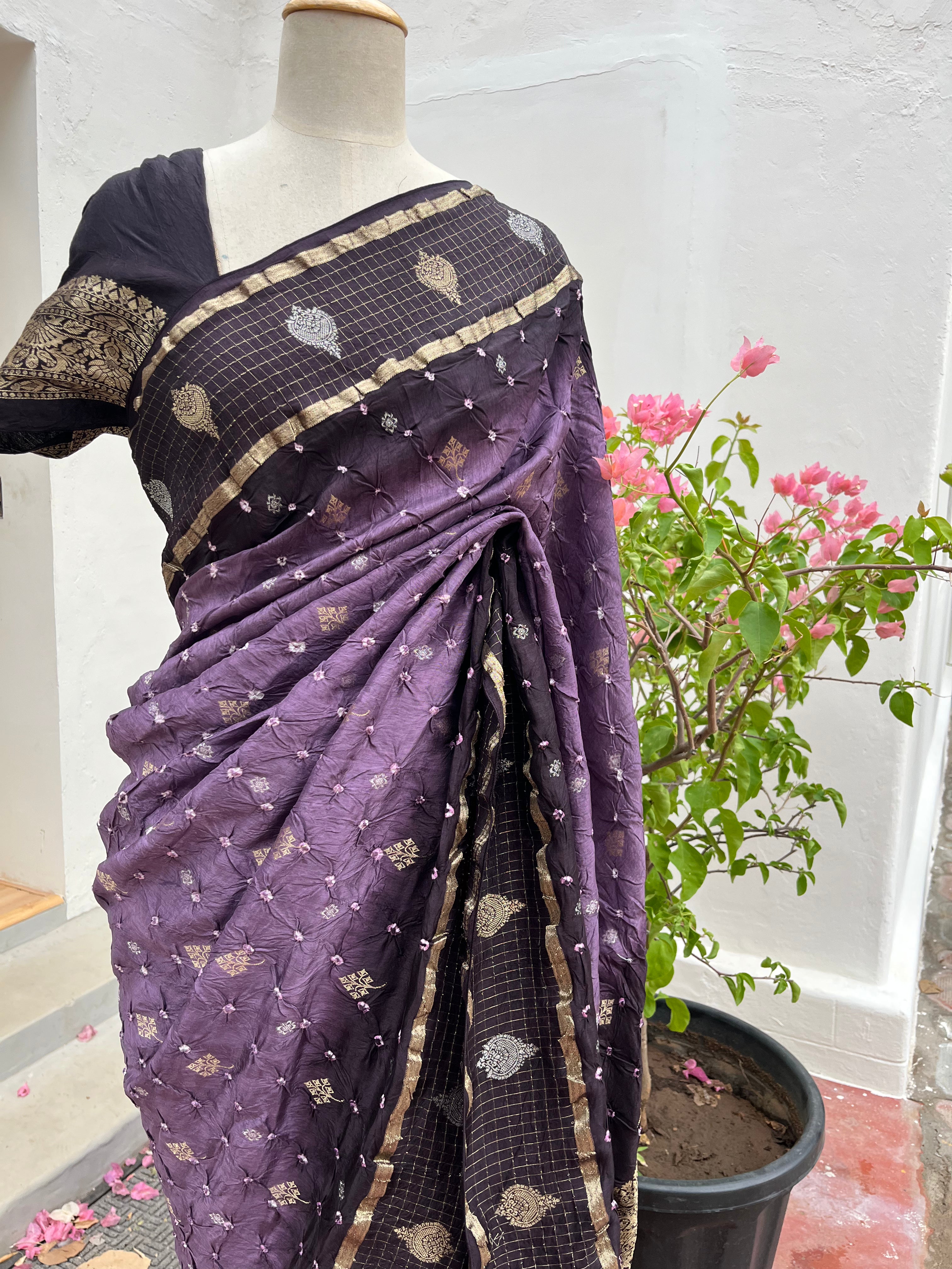 Royal Purple Bandhini saree