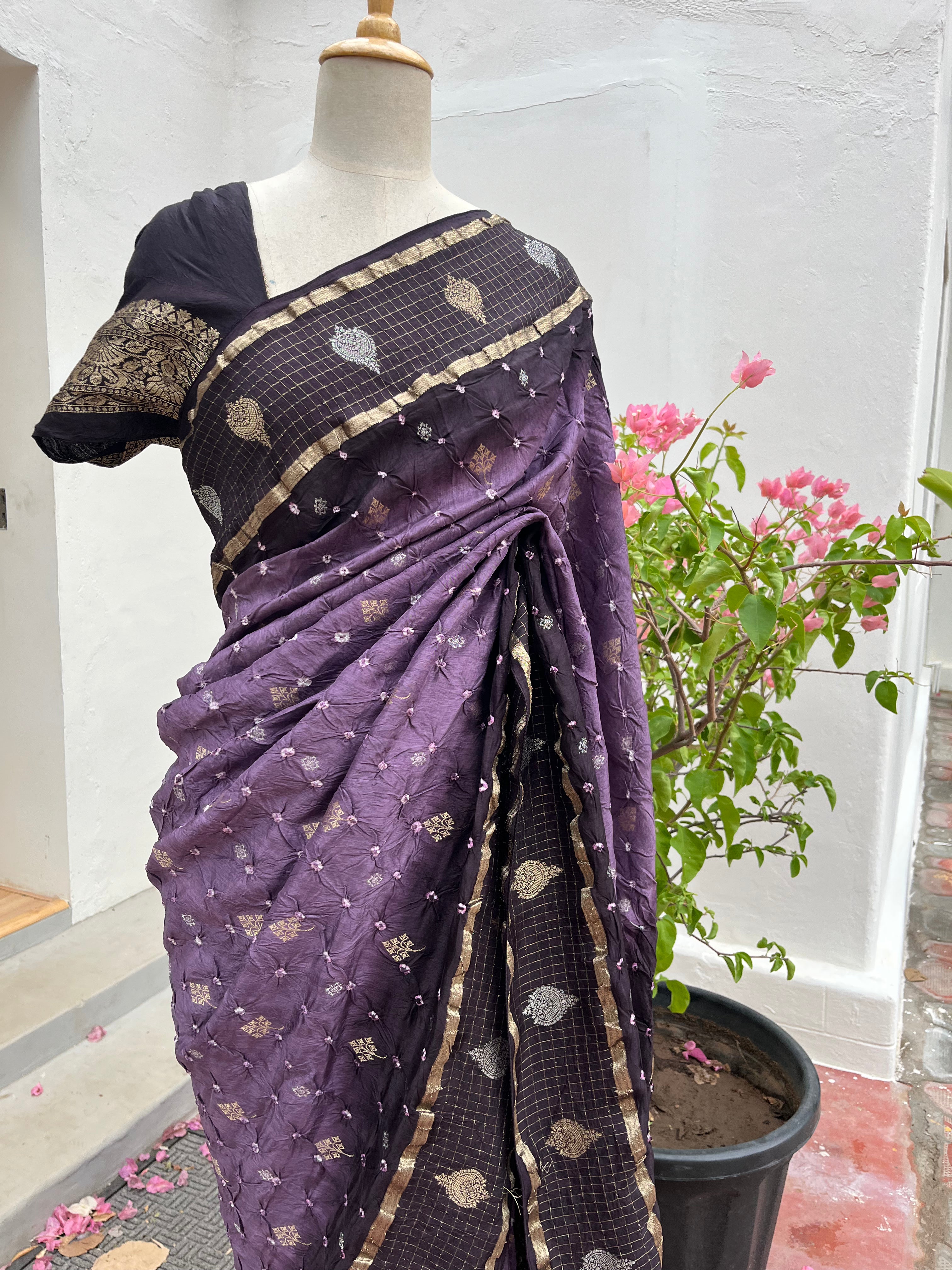 Royal Purple Bandhini saree