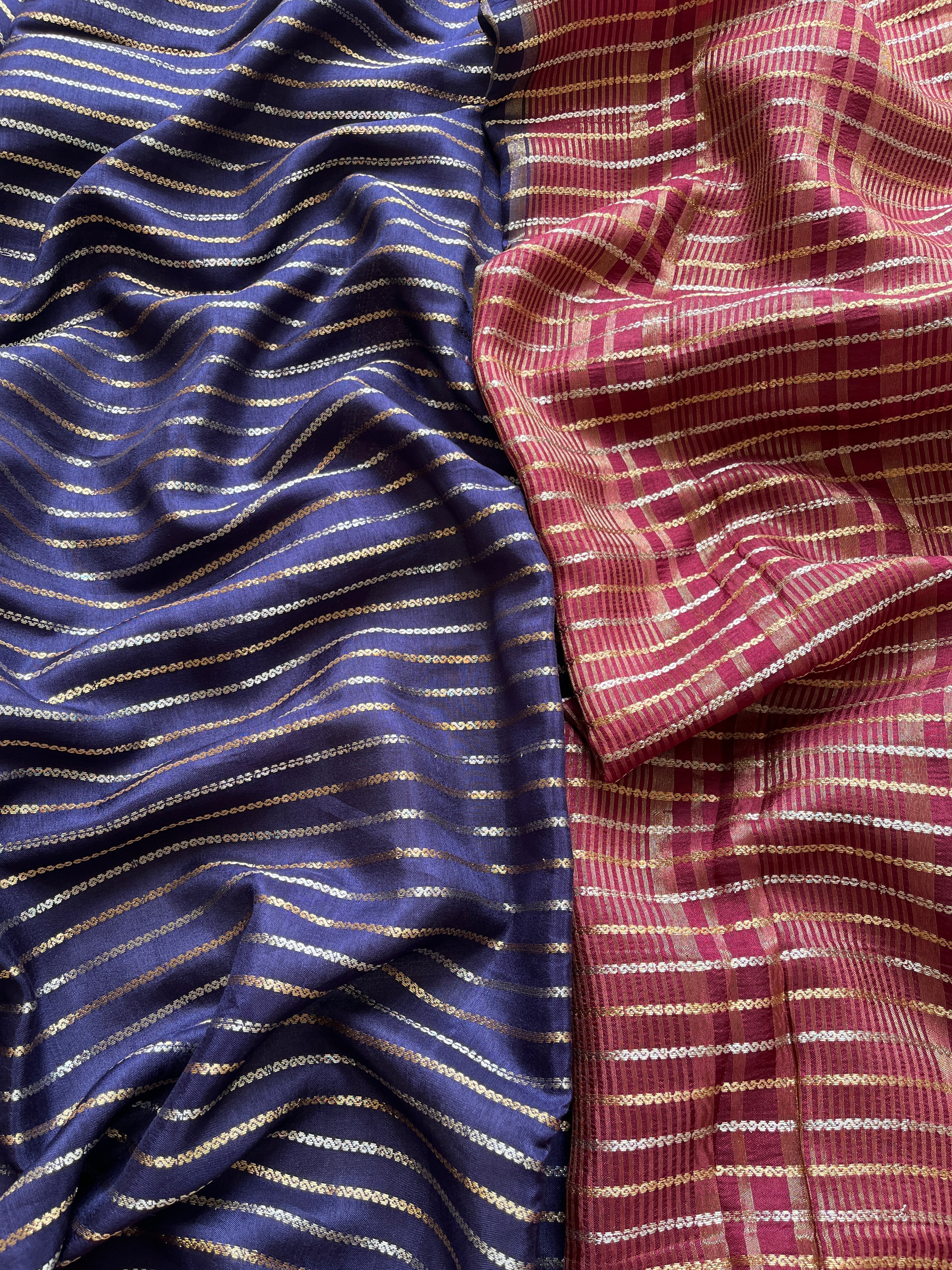 Navy Blue with Maroon Viscose Silk Saree