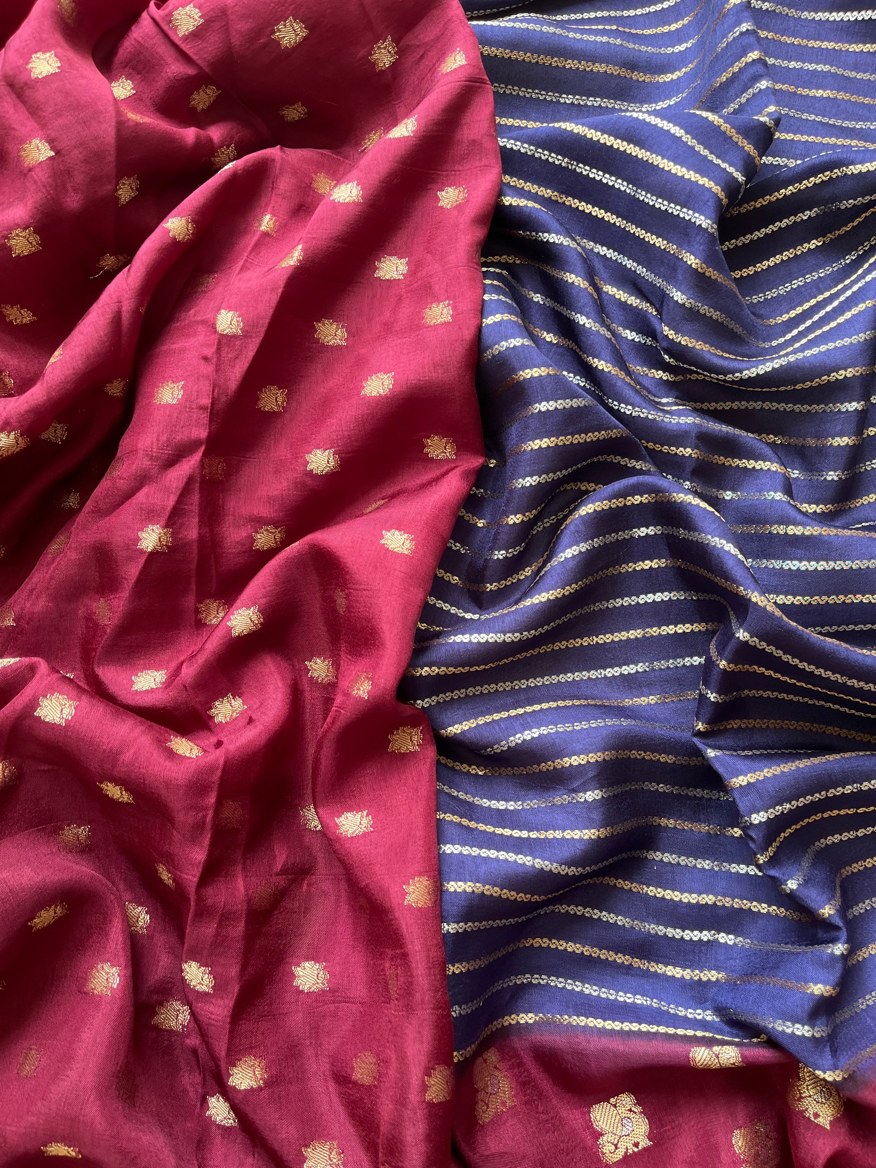 Navy Blue with Maroon Viscose Silk Saree