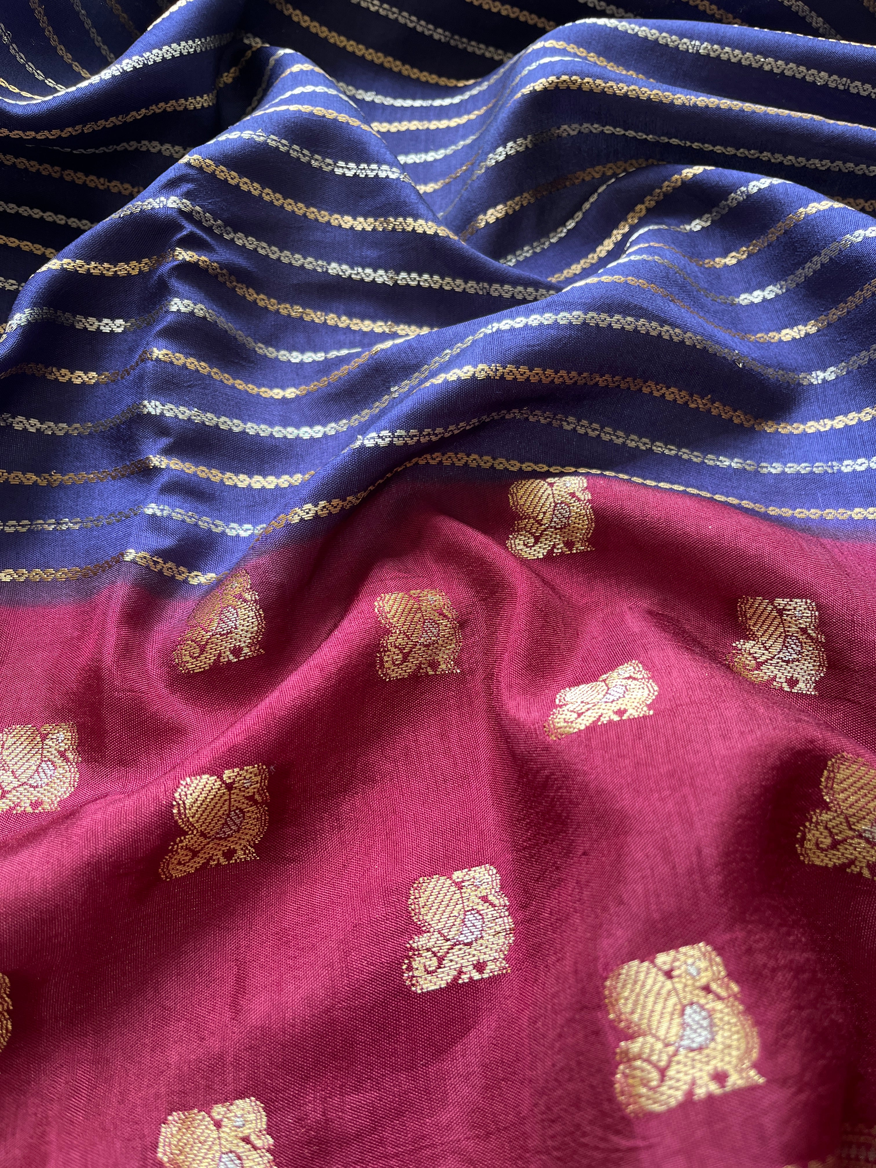 Navy Blue with Maroon Viscose Silk Saree