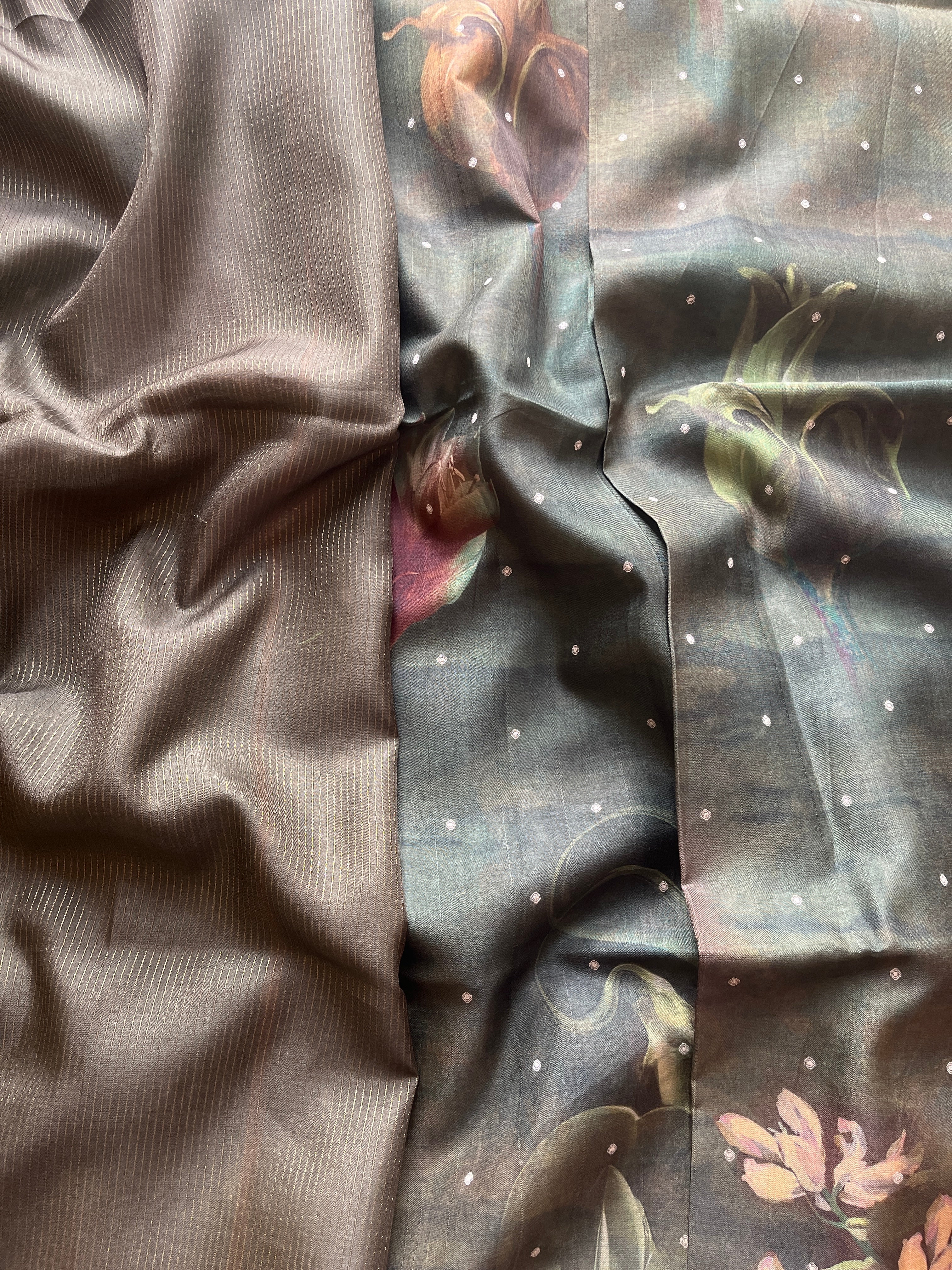 Dark Green Semi tussar floral saree