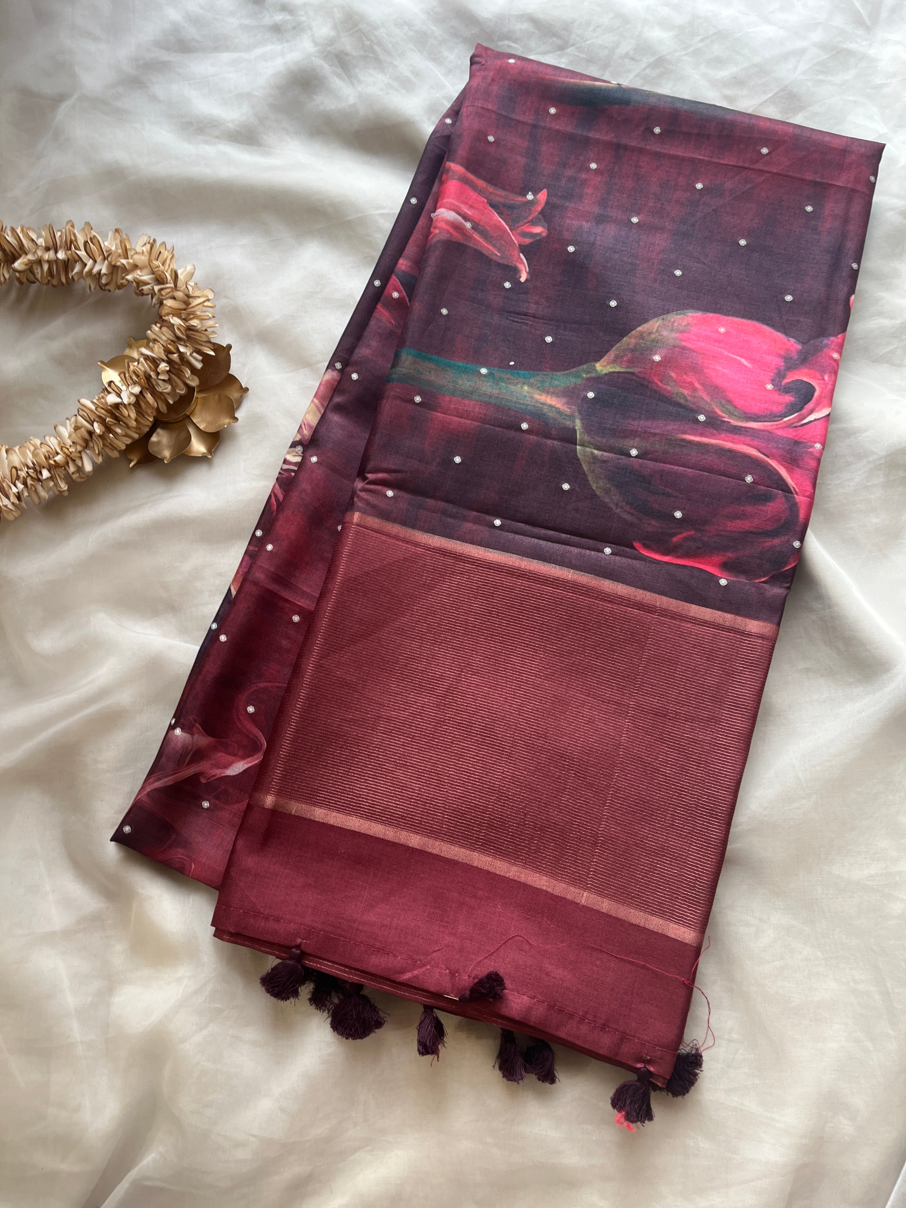 Wine Semi tussar floral saree
