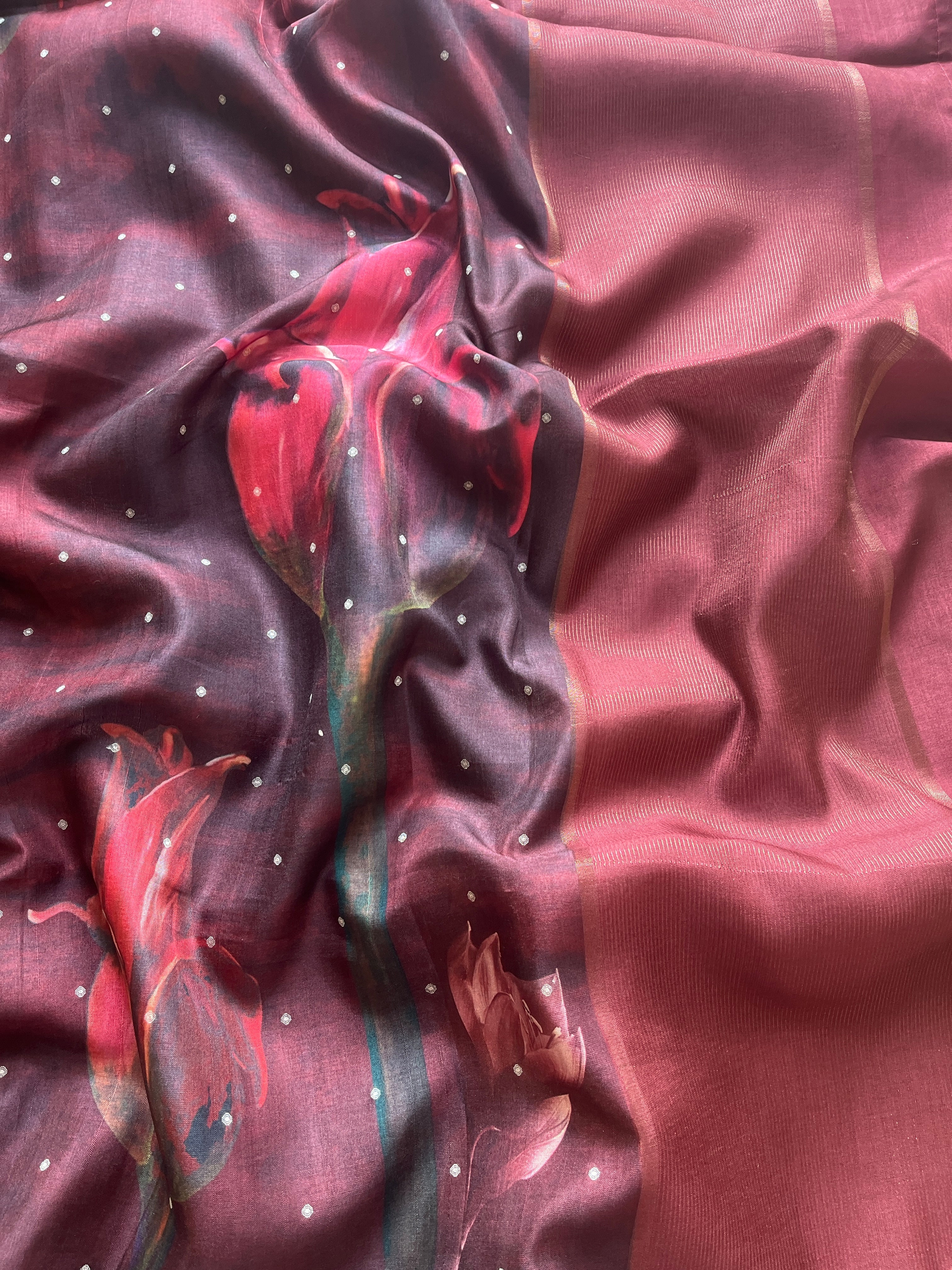 Wine Semi tussar floral saree