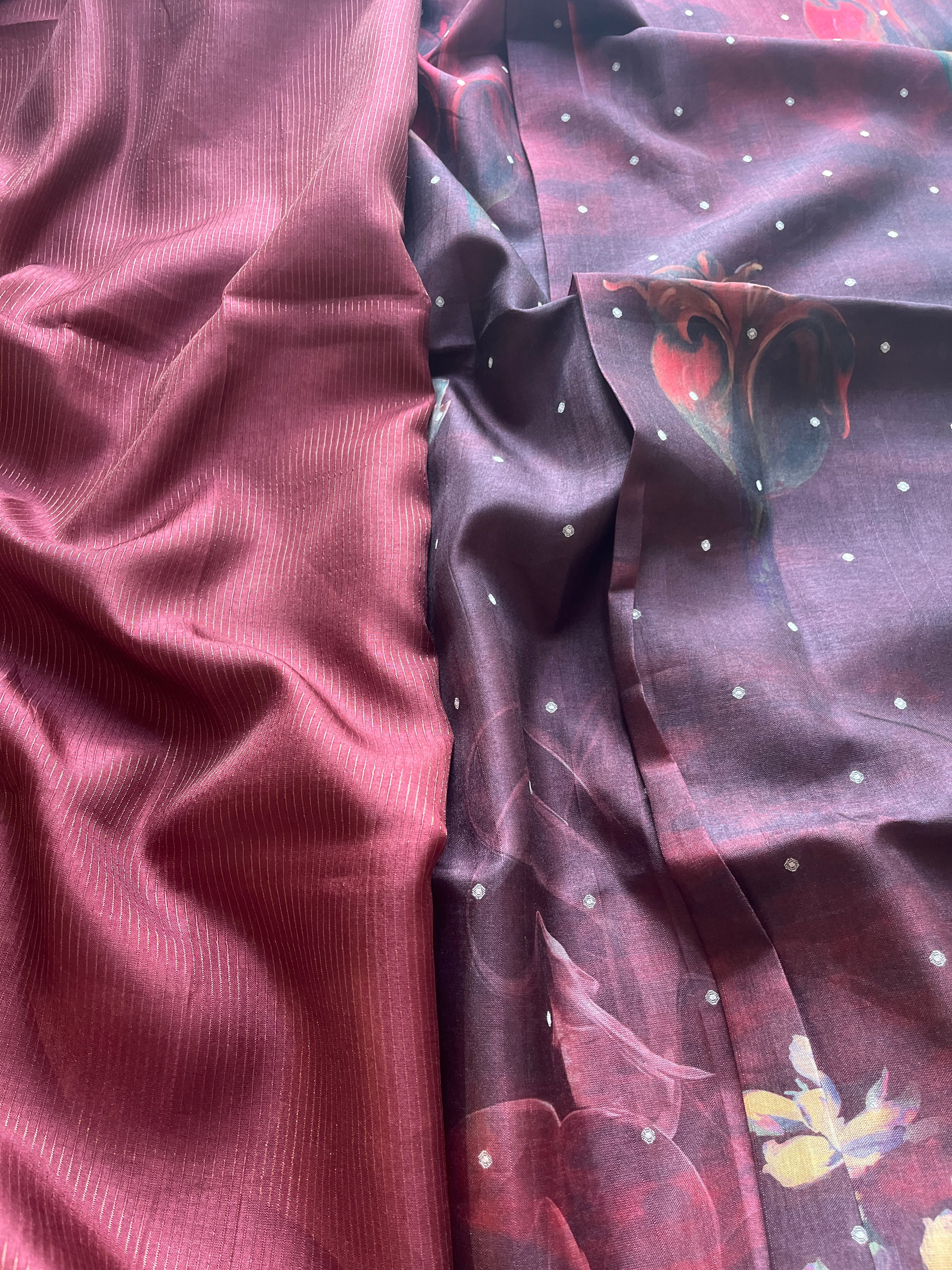 Wine Semi tussar floral saree