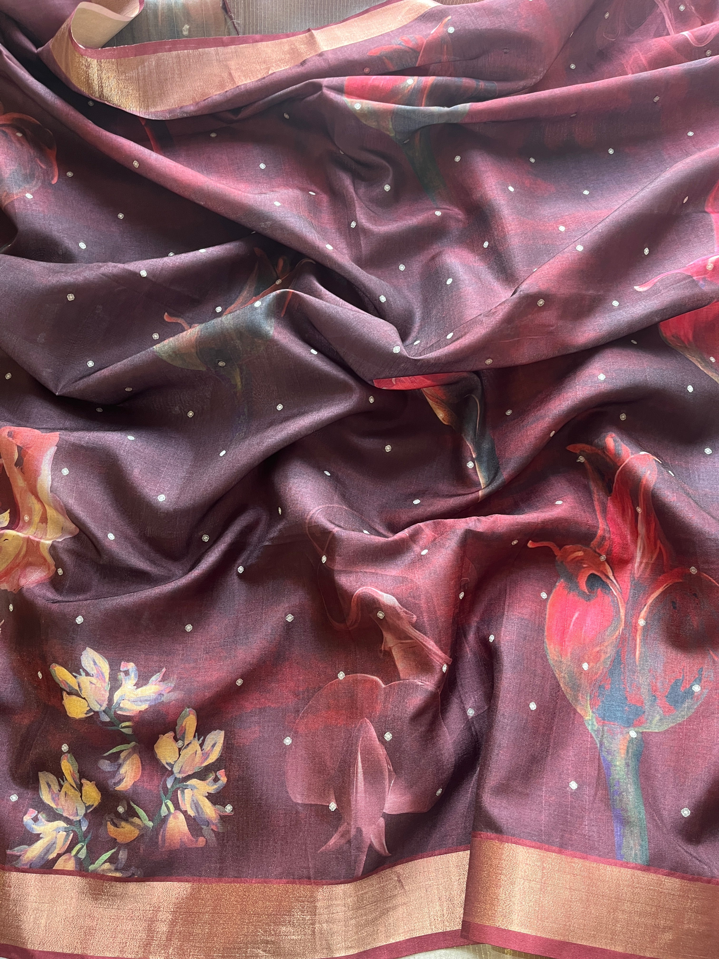 Wine Semi tussar floral saree