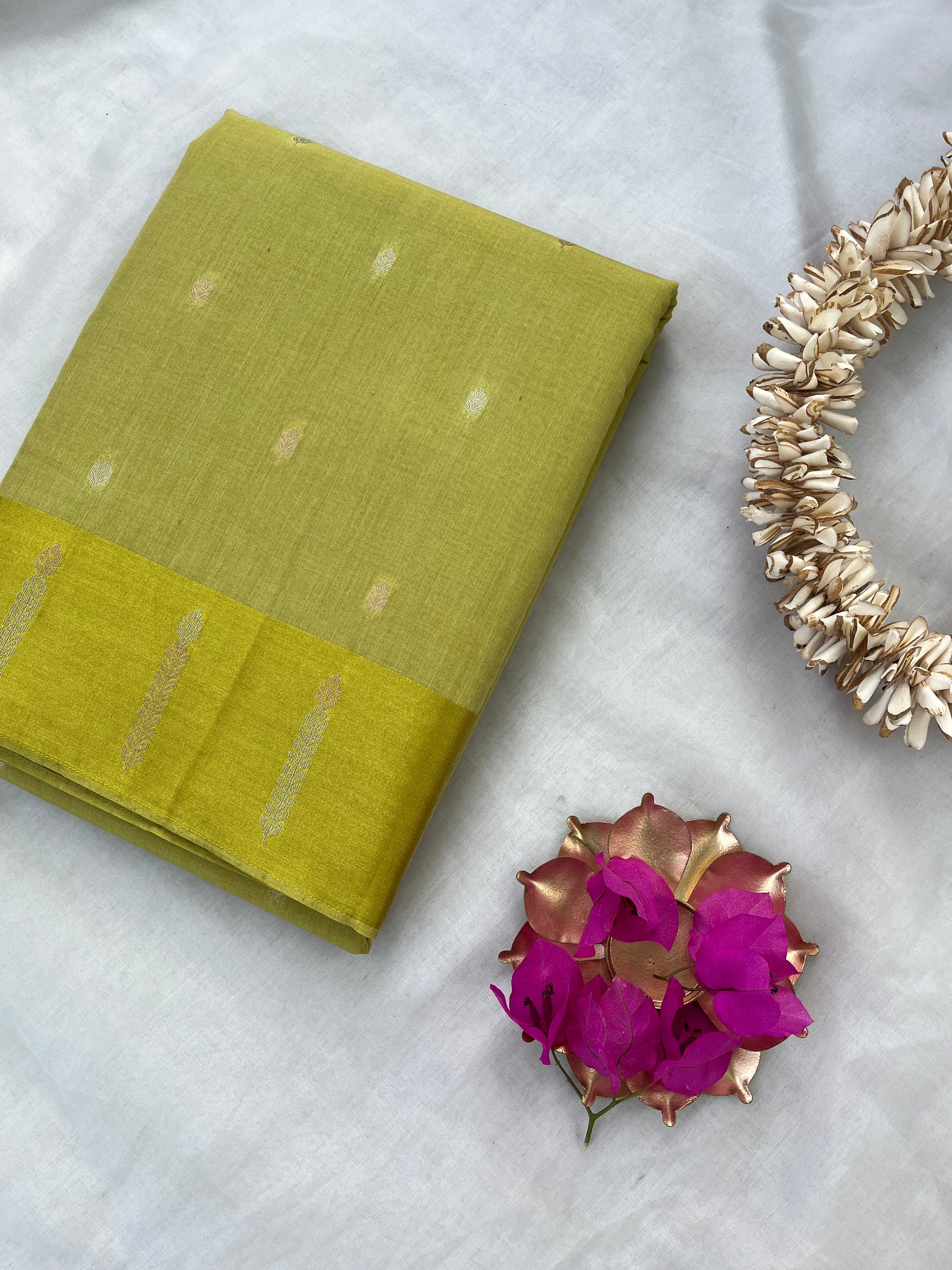 Lime green Silk cotton saree