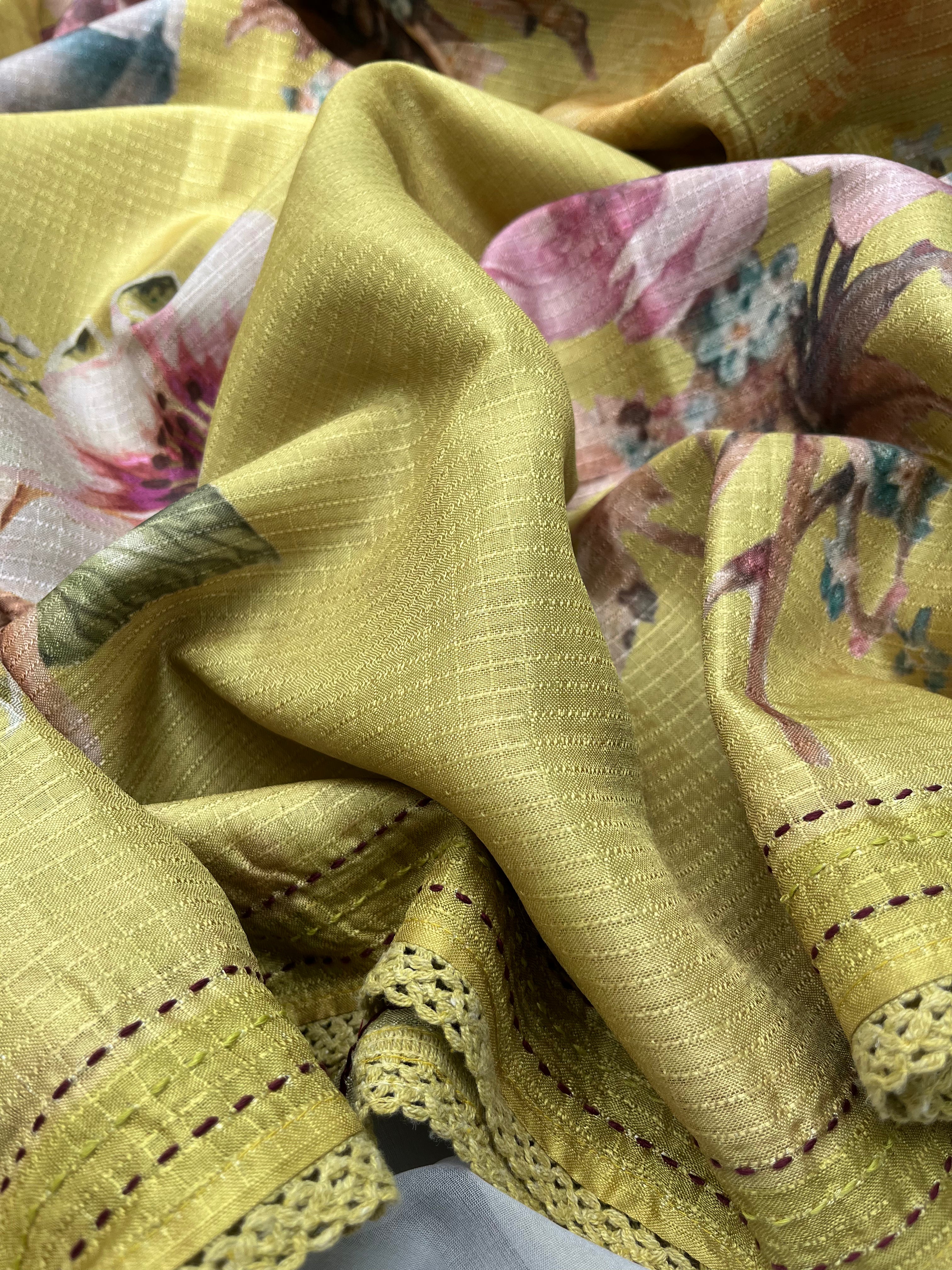 Lavender, Yellow, Rose Gold & Pastel Green Semi Tussar Sarees