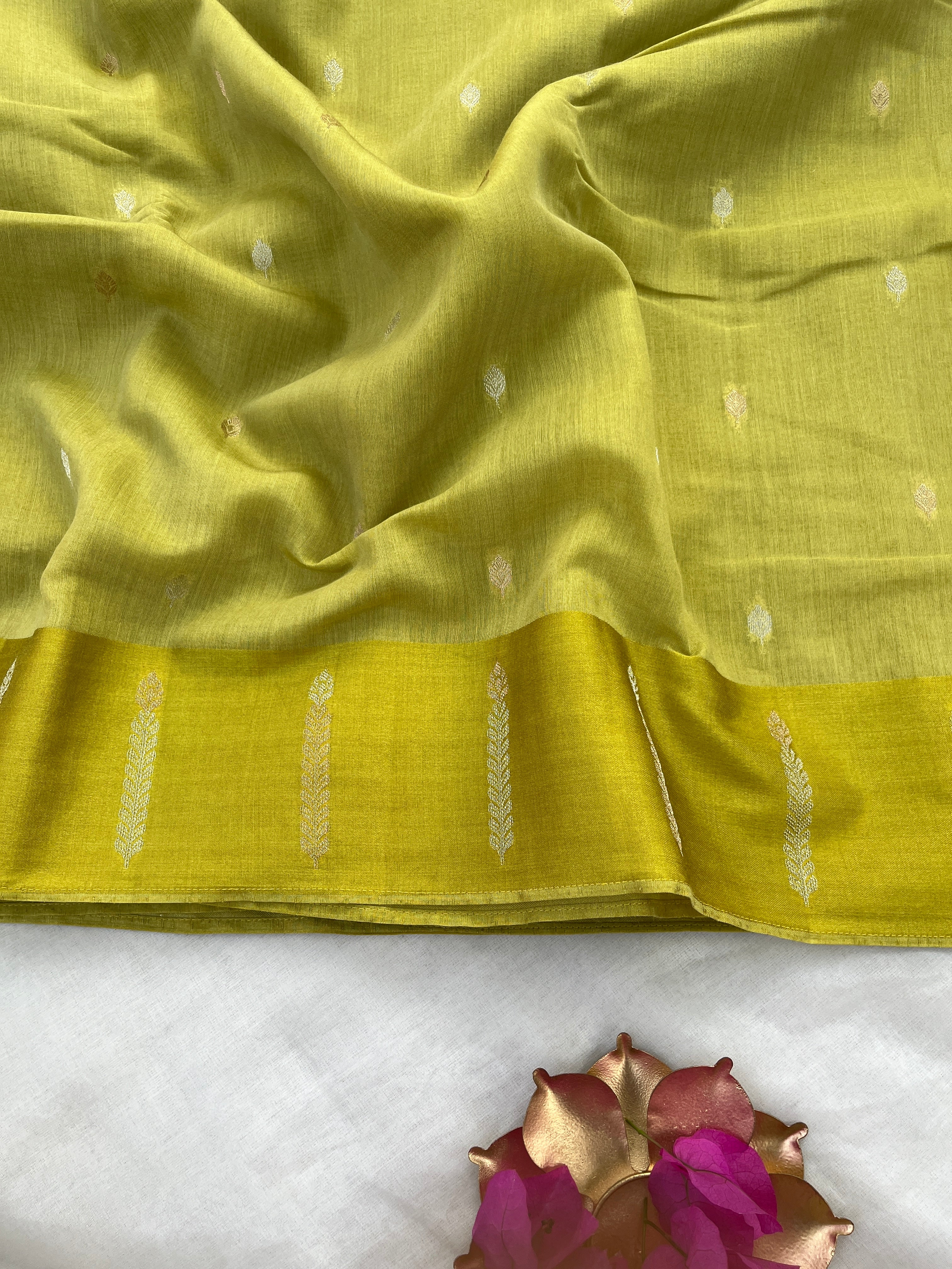 Lime green Silk cotton saree