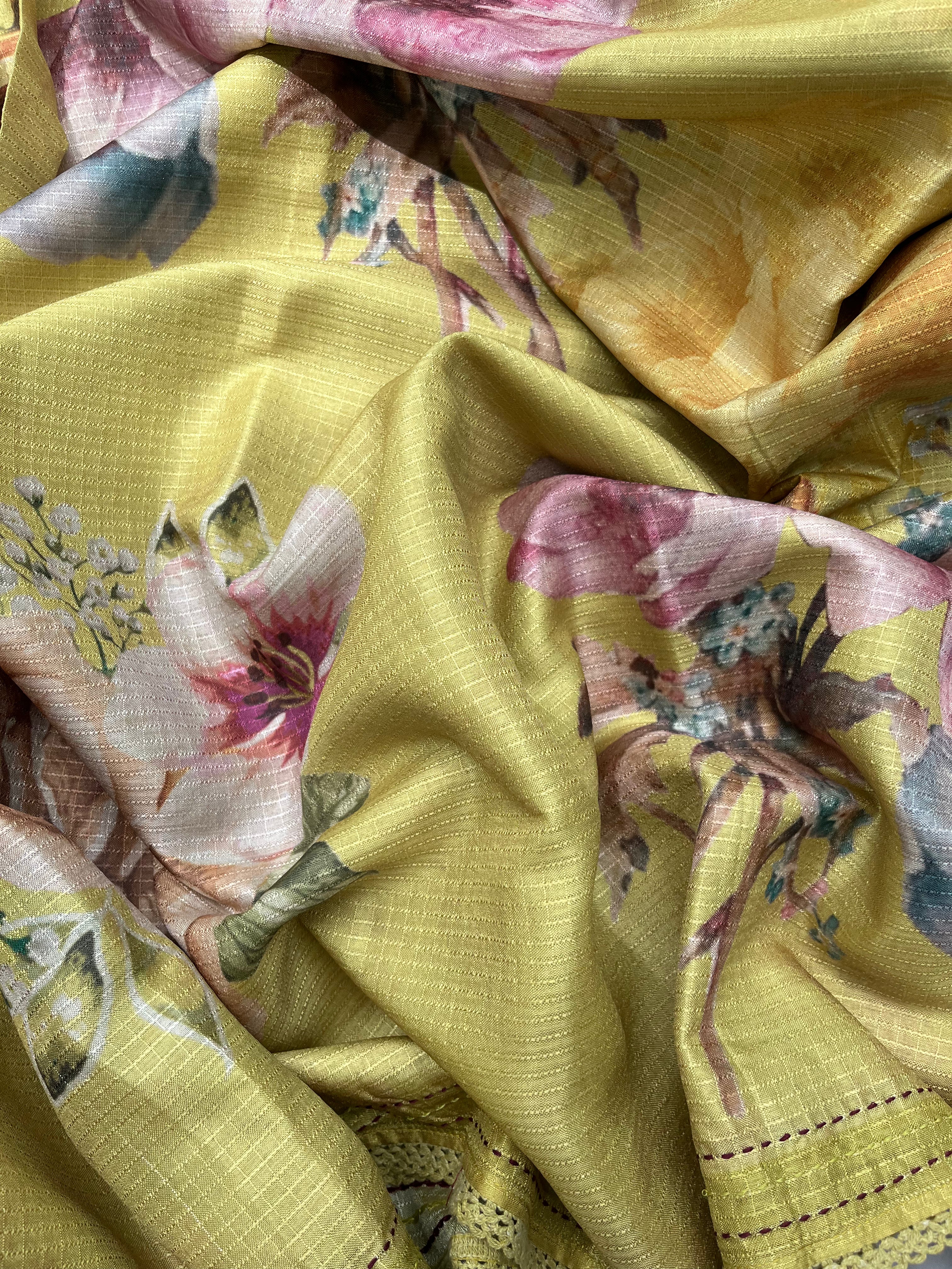 Lavender, Yellow, Rose Gold & Pastel Green Semi Tussar Sarees