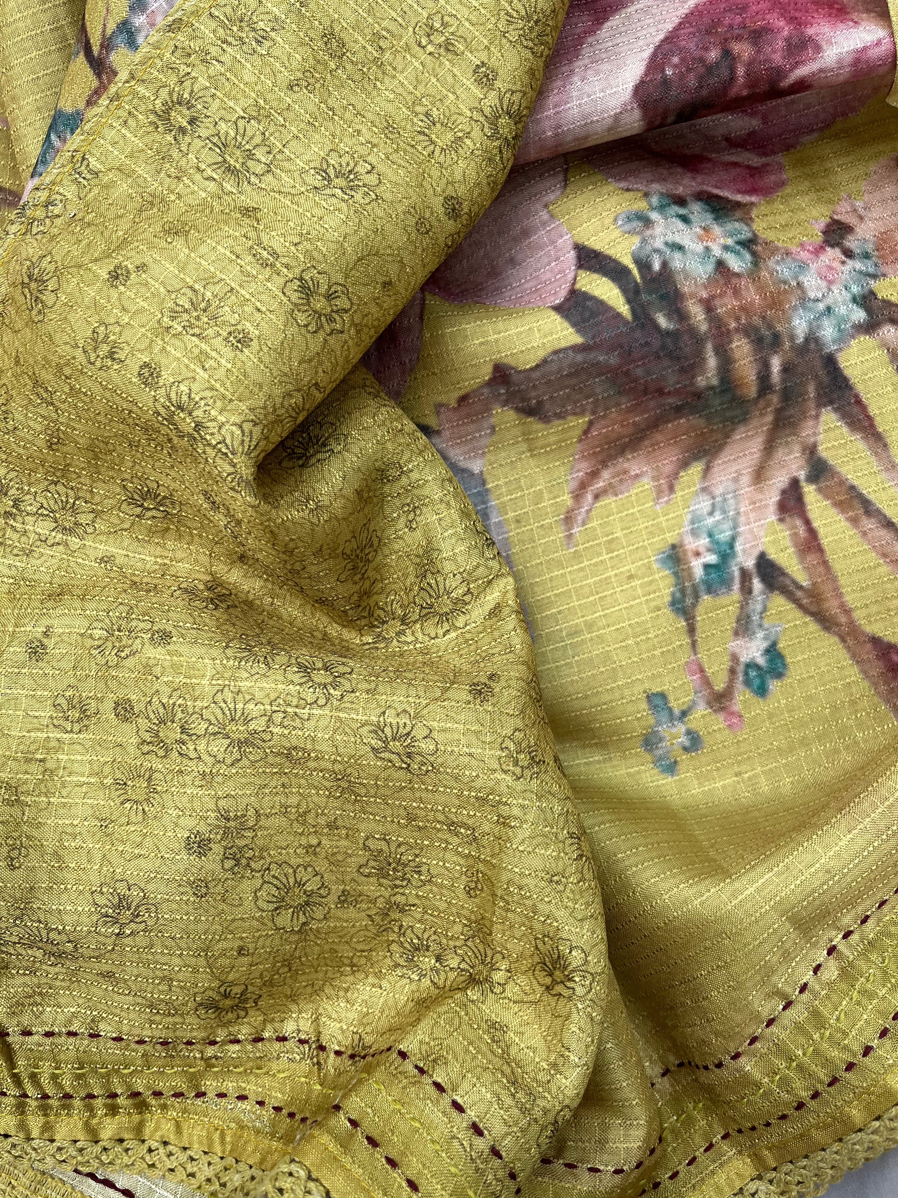 Lavender, Yellow, Rose Gold & Pastel Green Semi Tussar Sarees