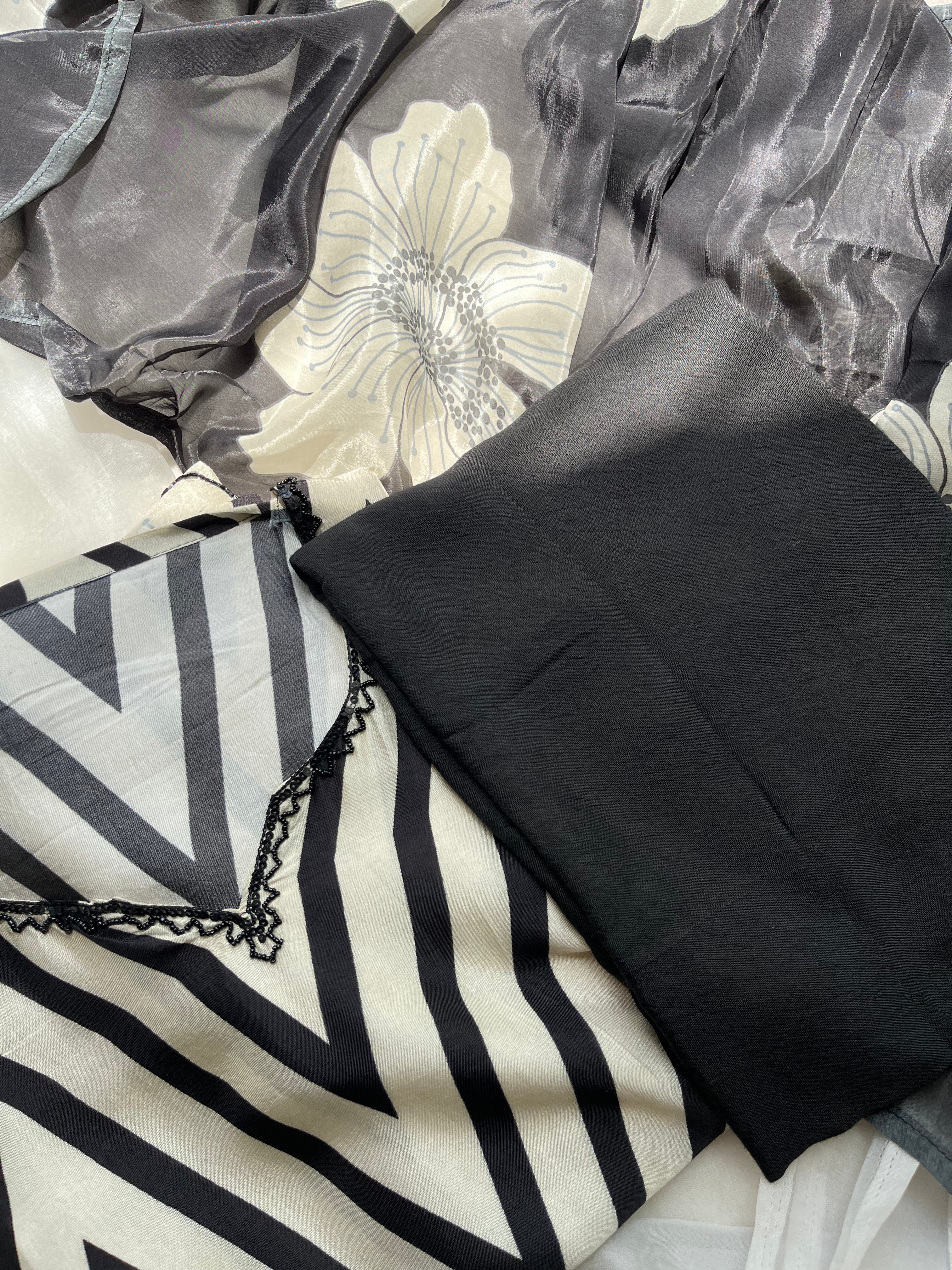 White with Black Stripes Muslin Semi stitched salwar set