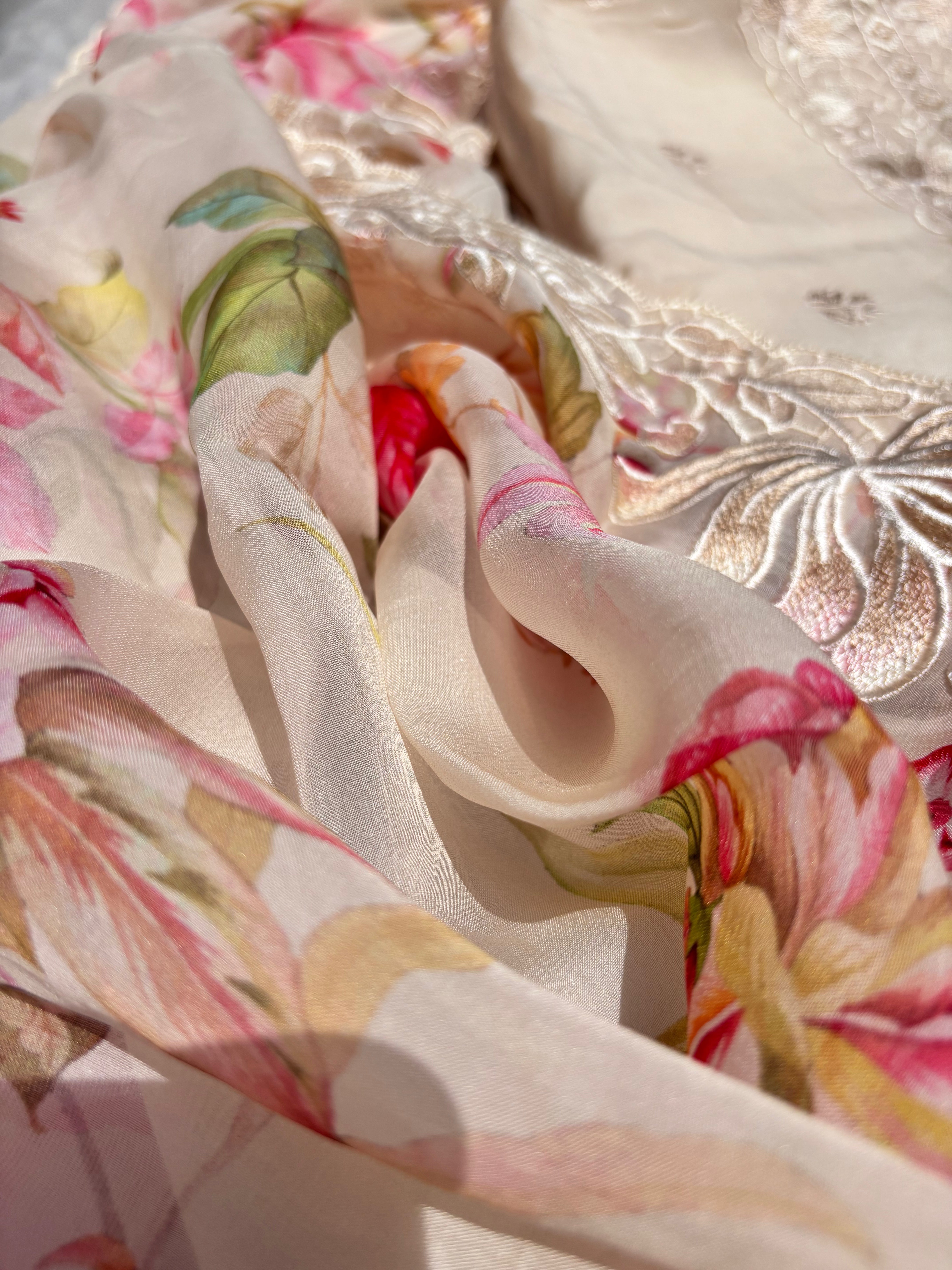 Off White Organza Semi Stitched Salwar Set