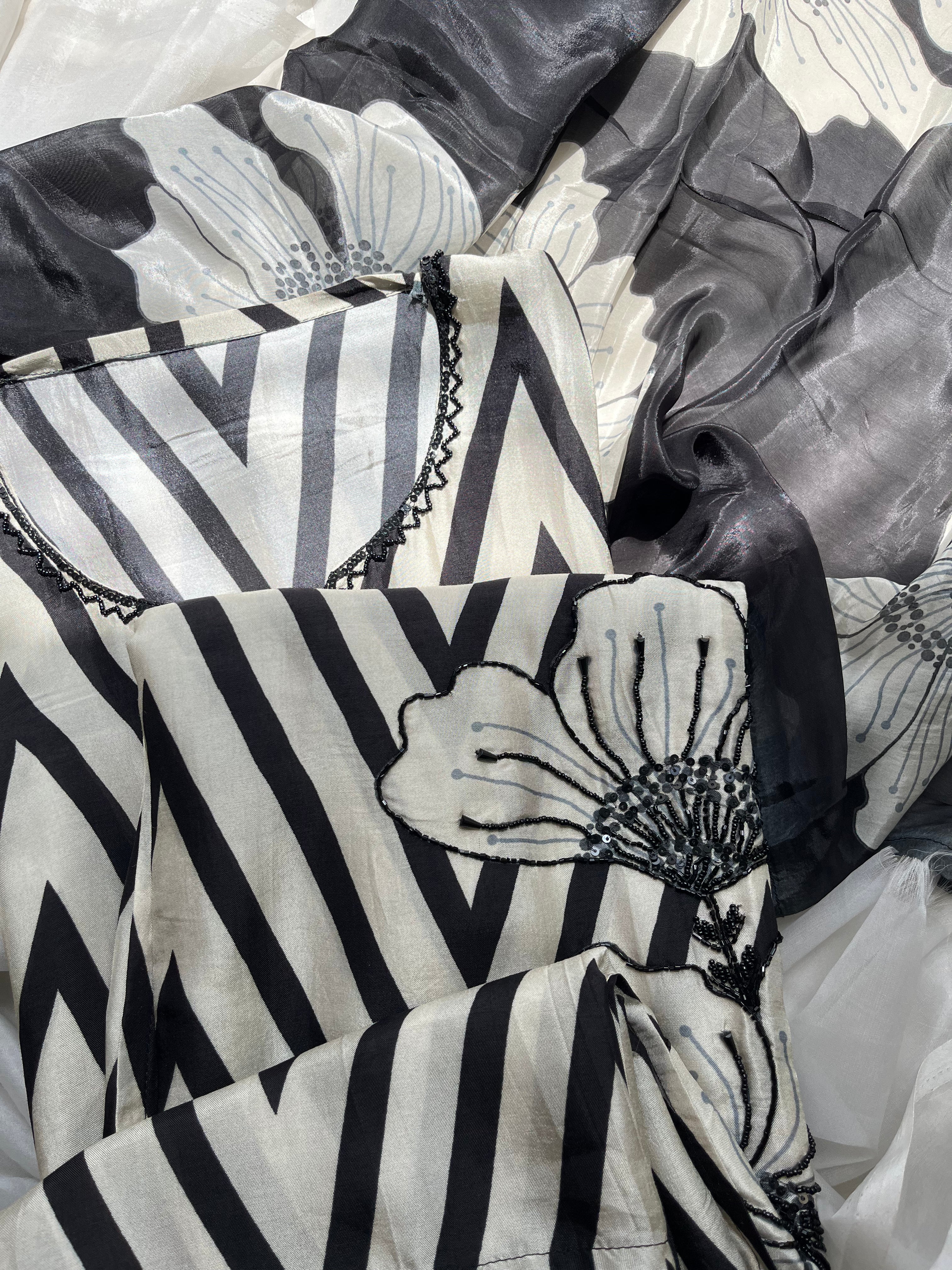 White with Black Stripes Muslin Semi stitched salwar set