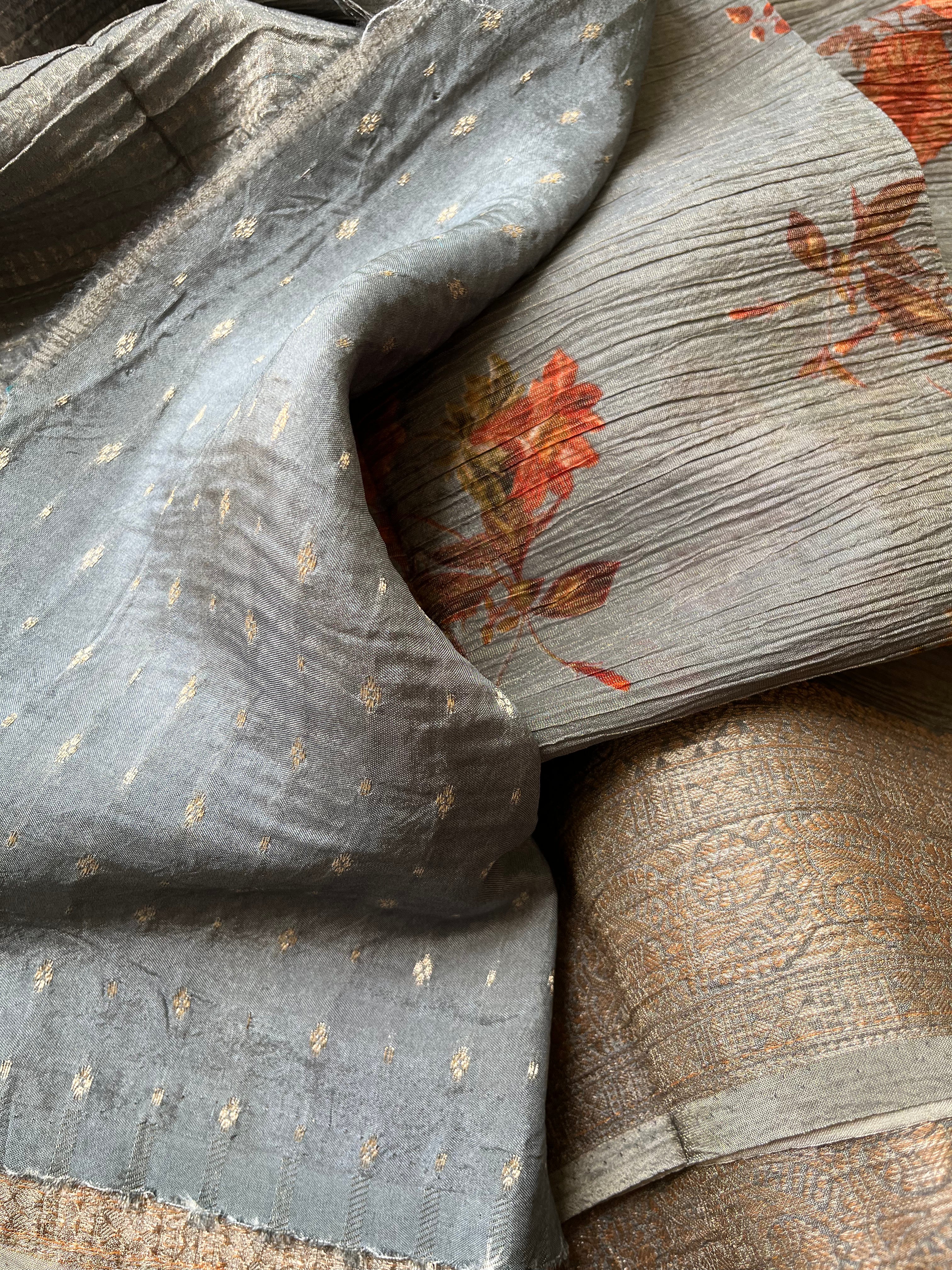 Blue, Green, Grey & Brown Tissue Georgette Sarees