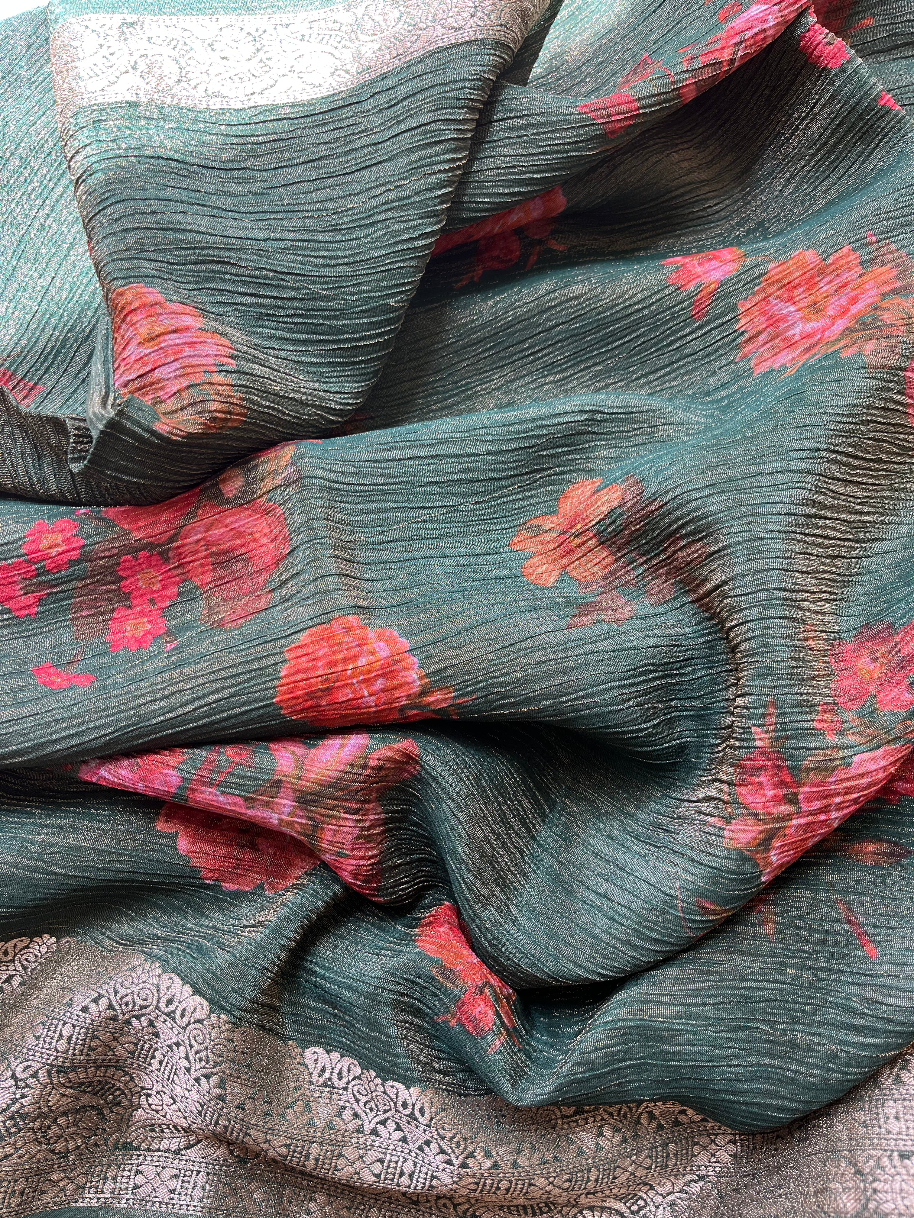 Blue, Green, Grey & Brown Tissue Georgette Sarees