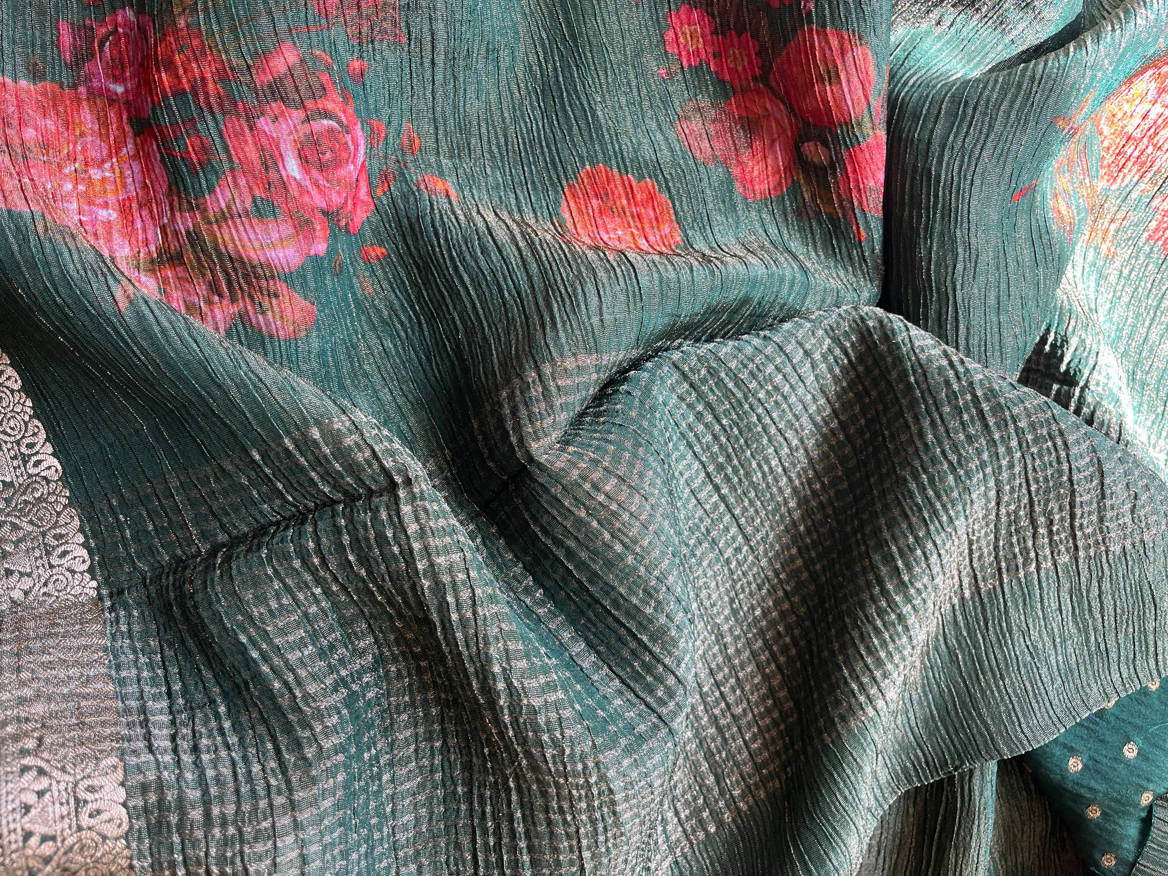 Blue, Green, Grey & Brown Tissue Georgette Sarees